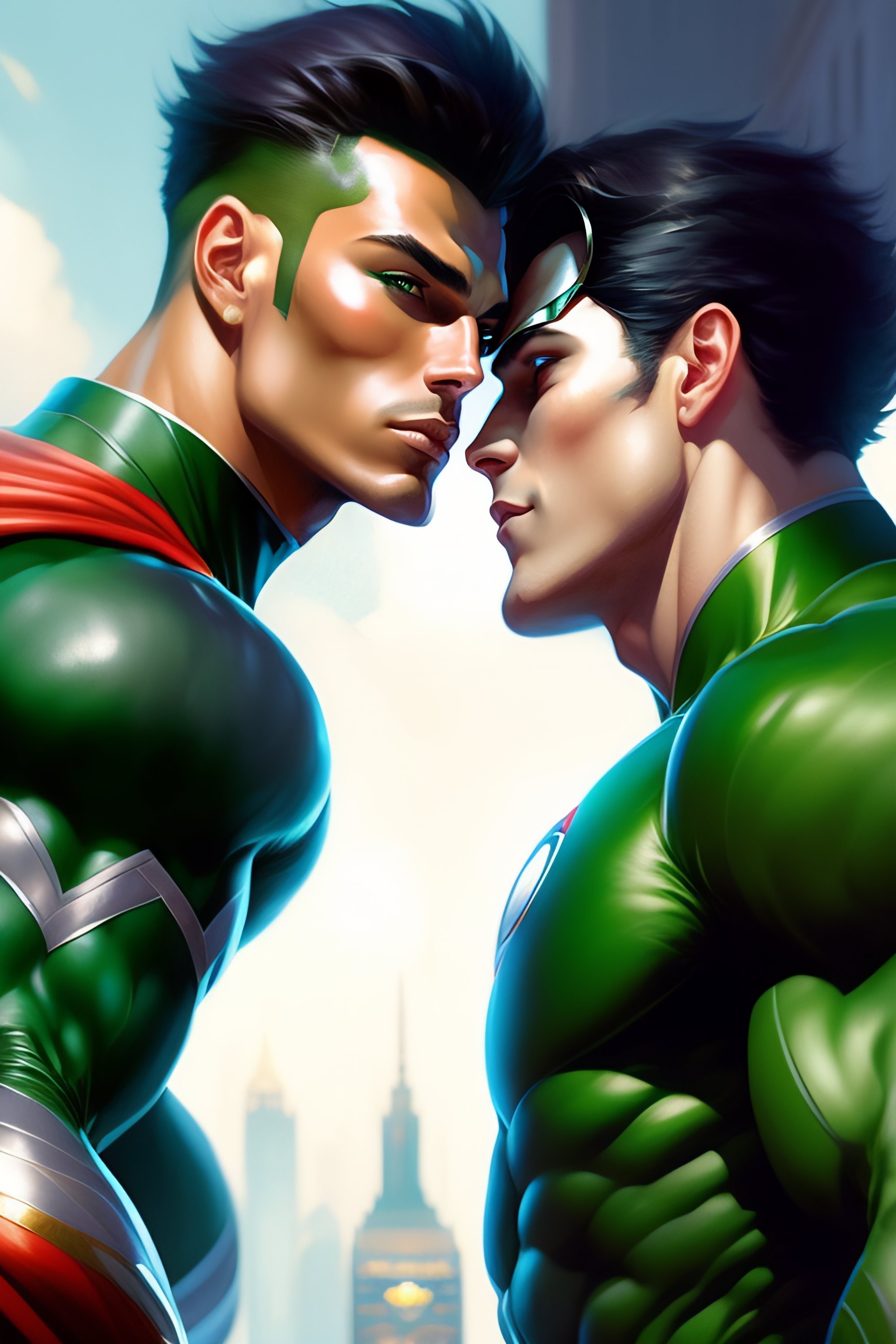 Lexica Two Thin Muscular Superheroes Green Lantern And Superman Gay