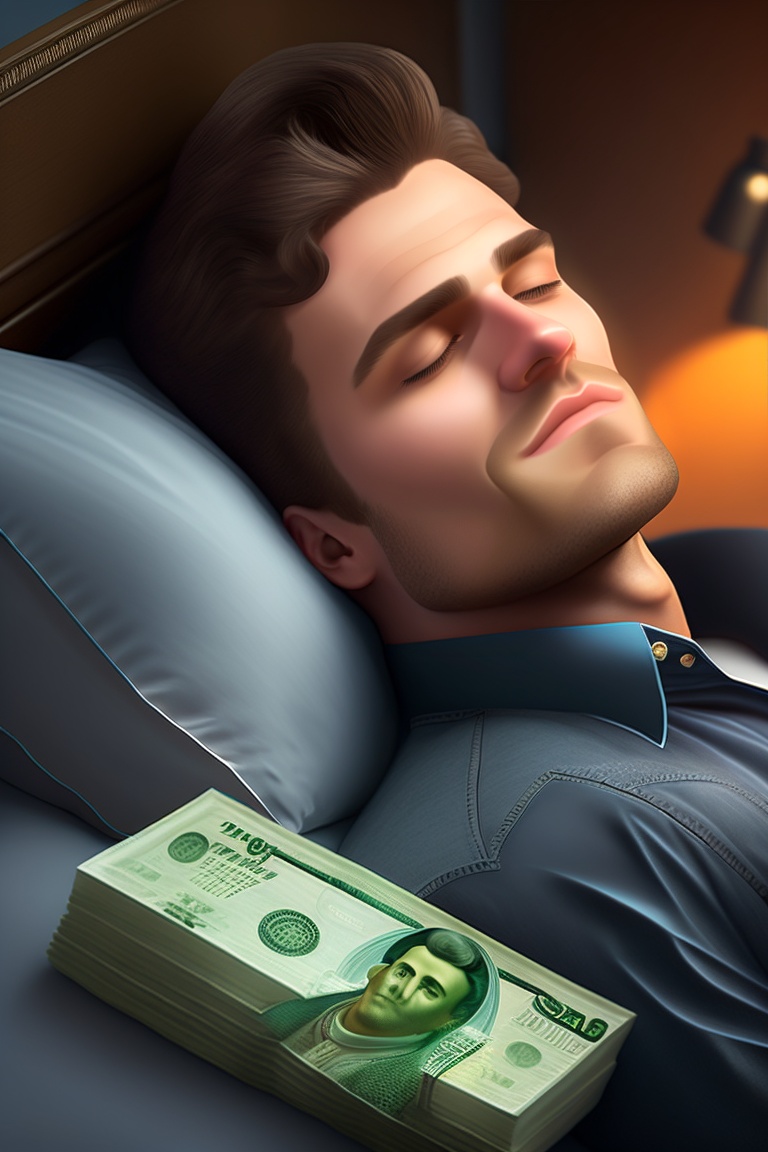 Lexica A Man Lying In Bed With A Pile Of Money Next To Them