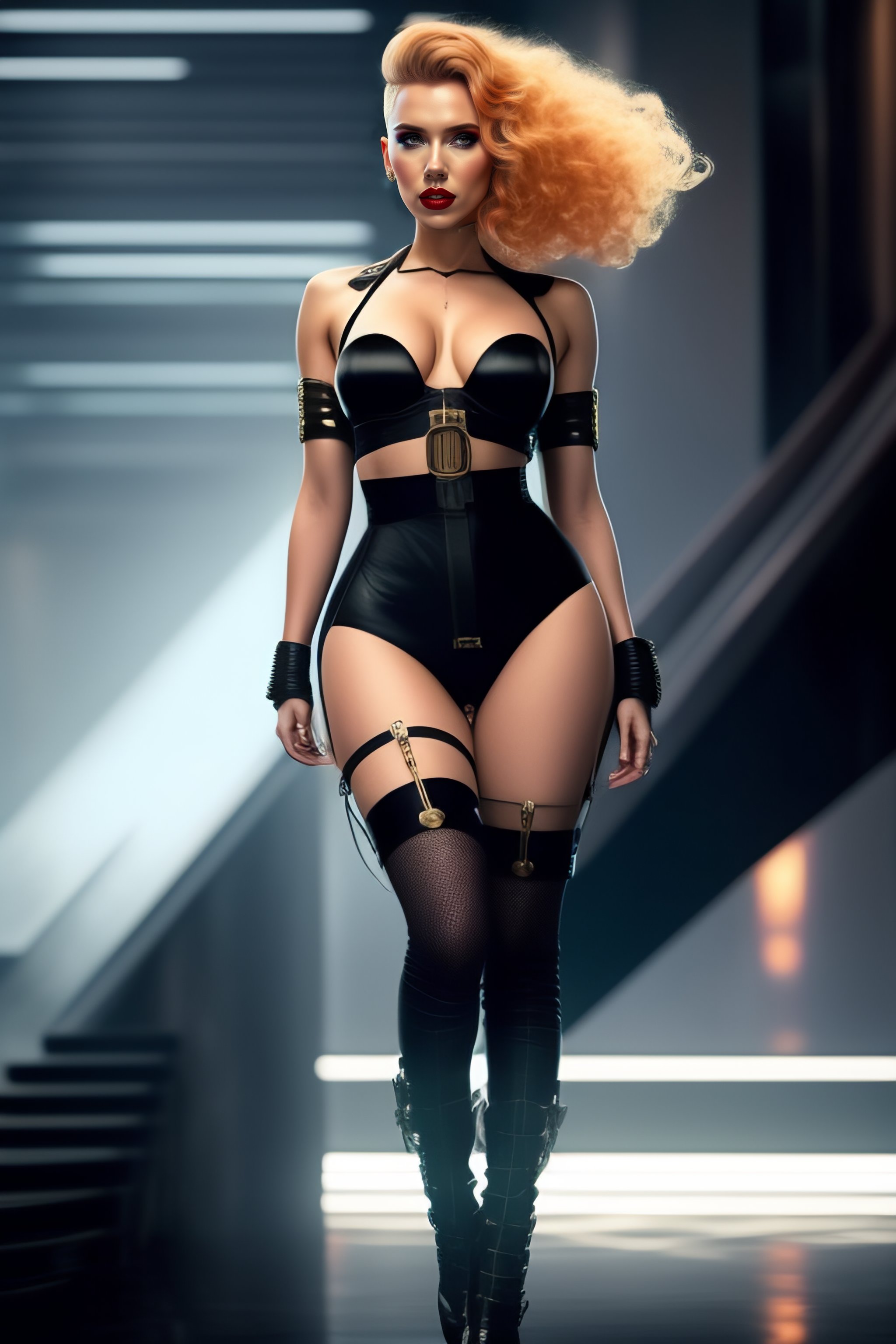 Lexica Scarlett Johansson Cyberpunk Style Wearing Black Stockings Garter