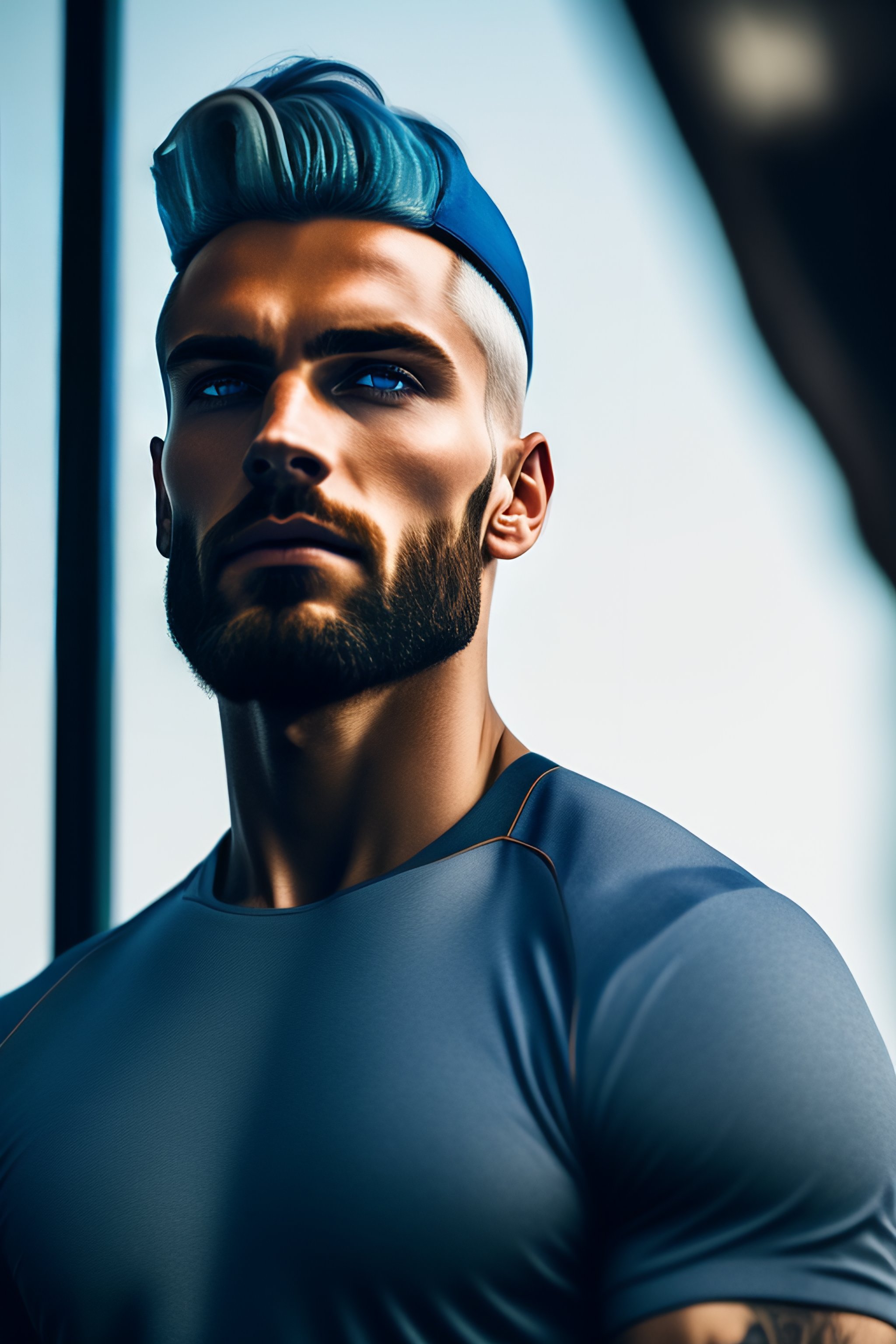 Lexica Handsome Blue Eyed Man With Grey Hair And Beard In T Shirt