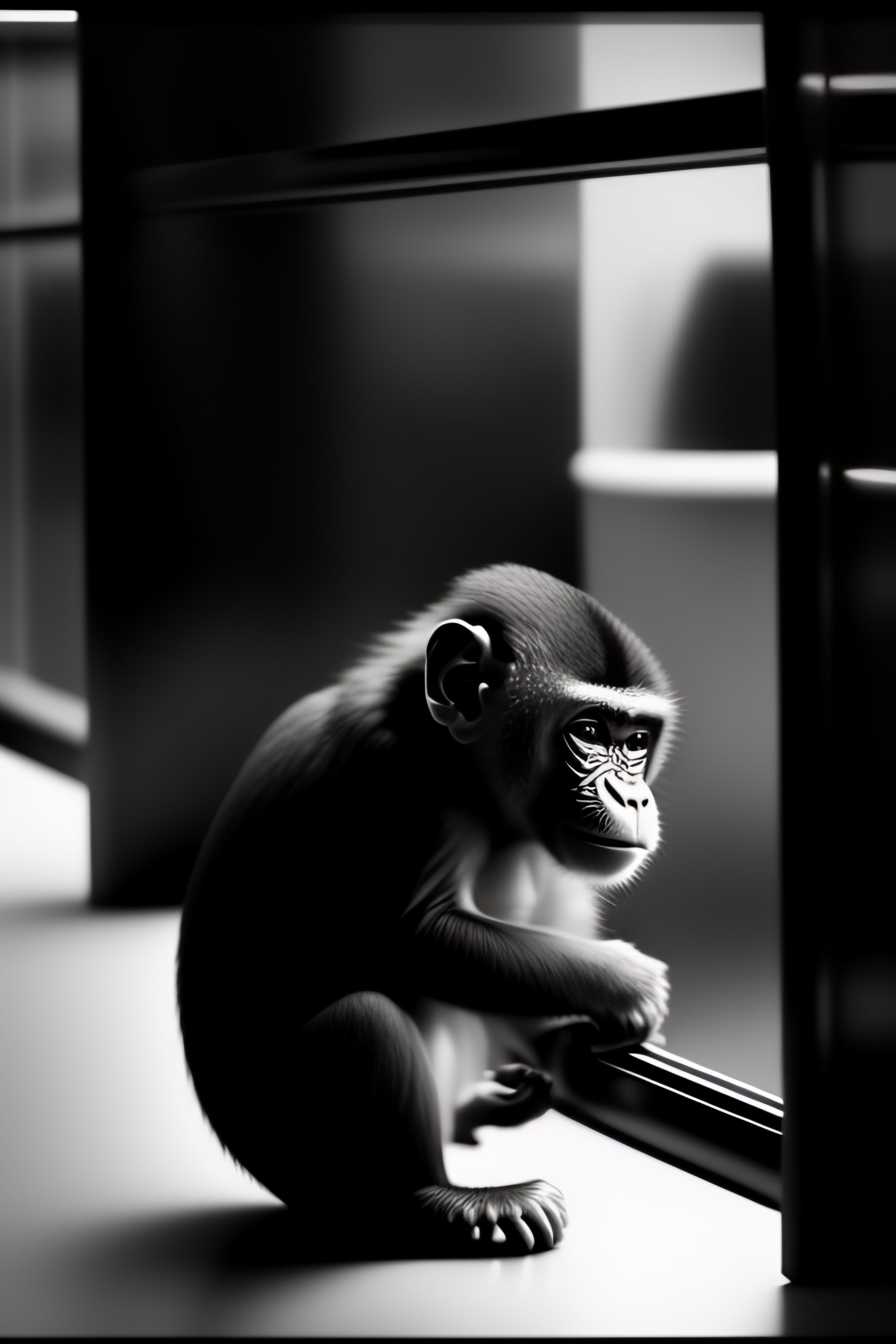 Lexica Cctv Footage Of A Monkey In A Bank Branch Grainy Black And White