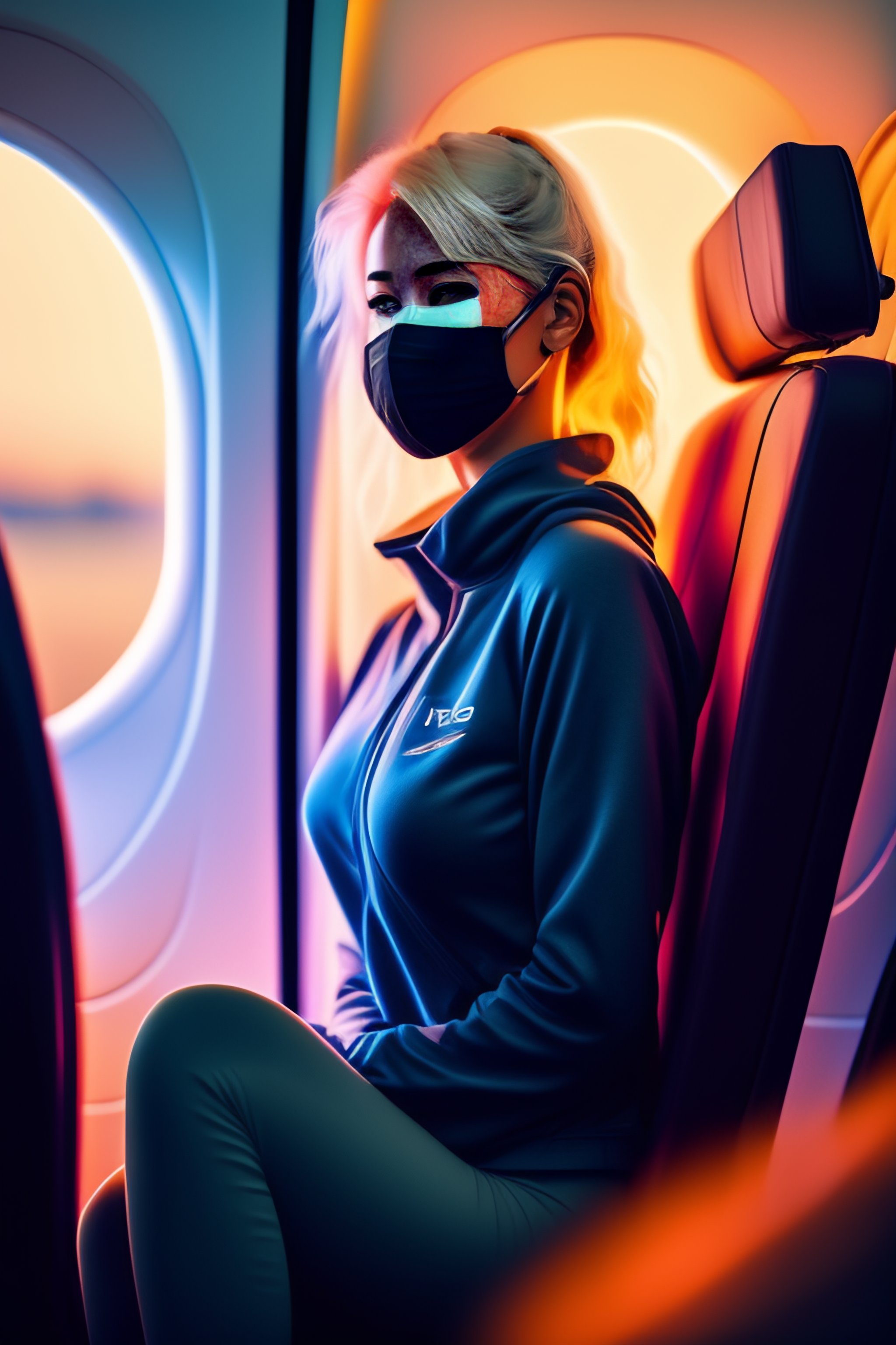 Lexica Shy S Anime Blonde Woman In Yoga Pants Sitting On Airplane