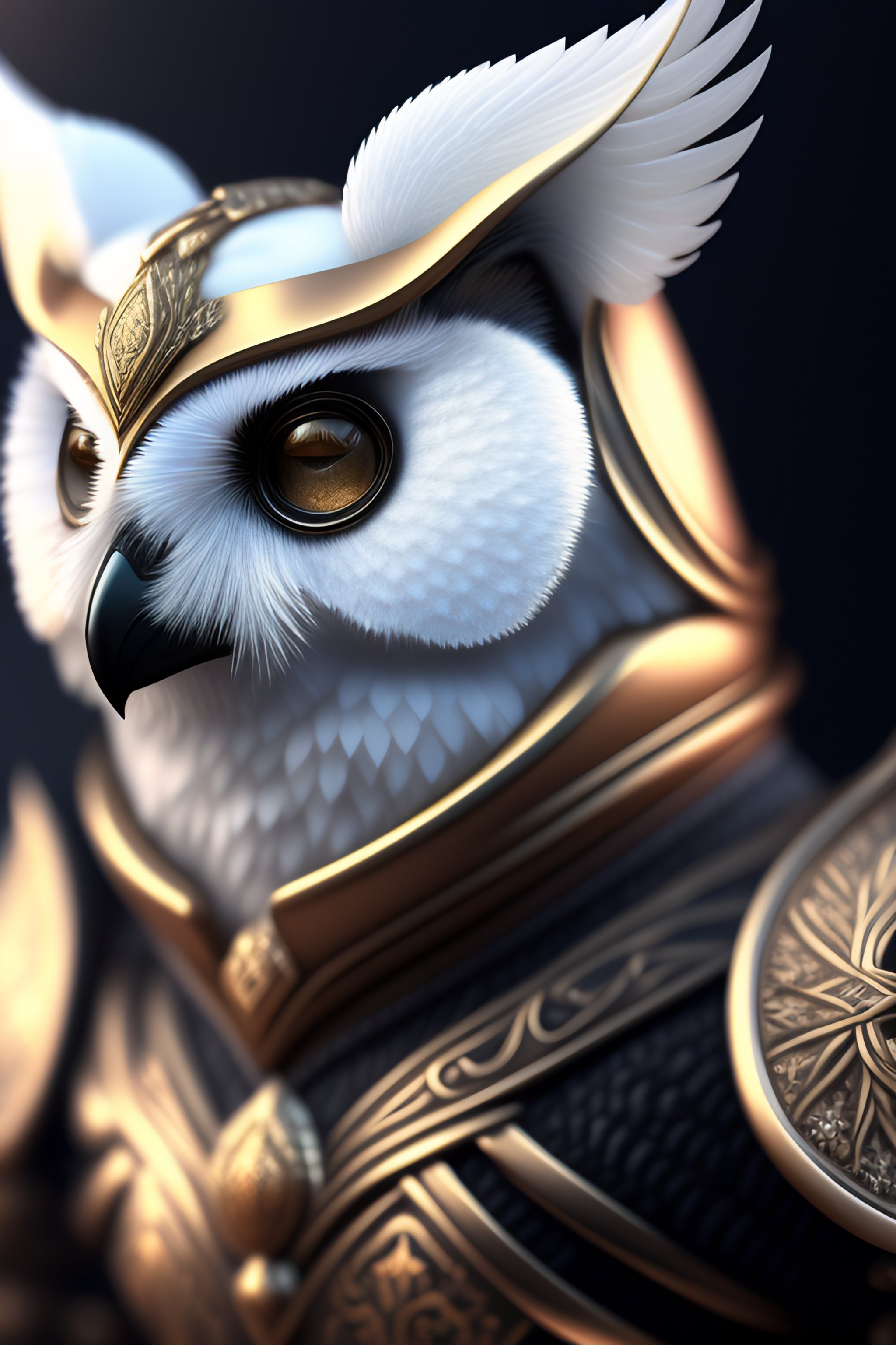 Lexica Full Hight Portrait Of A White Crystal Owl Warrier In Iron