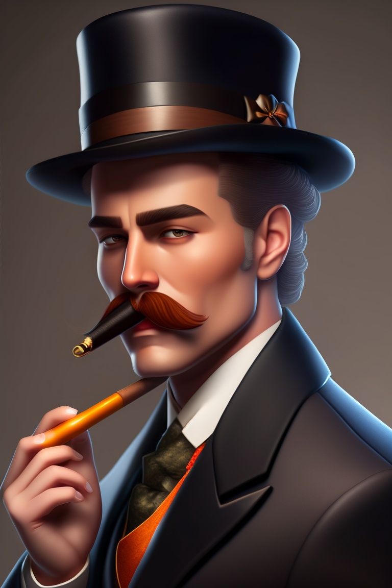 Lexica Male Character In A Black Suit Hat And Mustache Smoking A