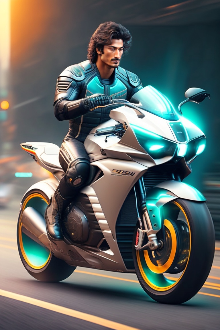 Lexica Vidyut Jammwal Driving Futuristic Tron Motorcycle Made Of