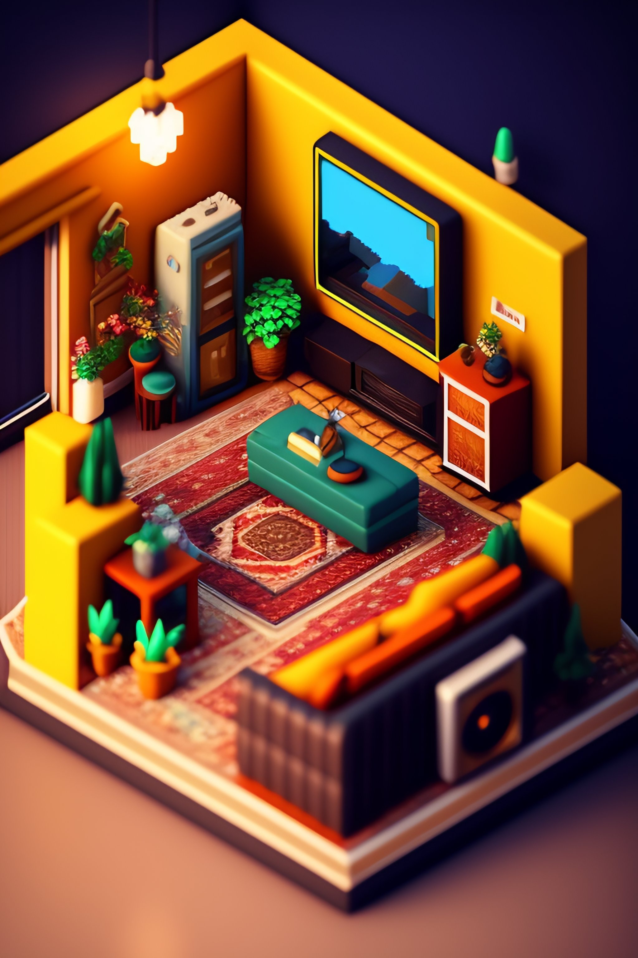 Lexica Detailed Isometric Living Room Pixel Art Unreal Engine Voxel