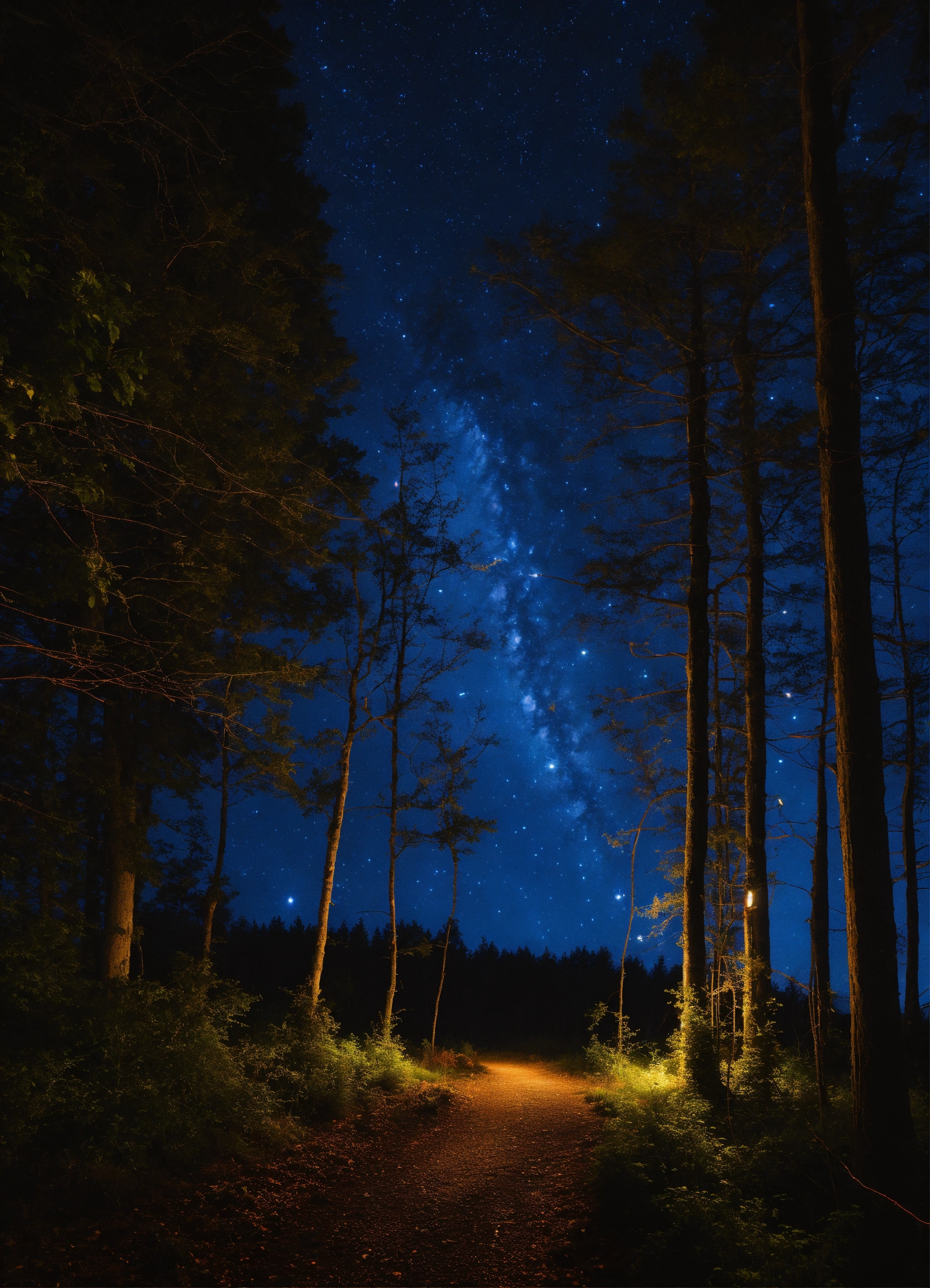 Lexica Forest Path In Dark Blue Light Wire Coming From The Sky