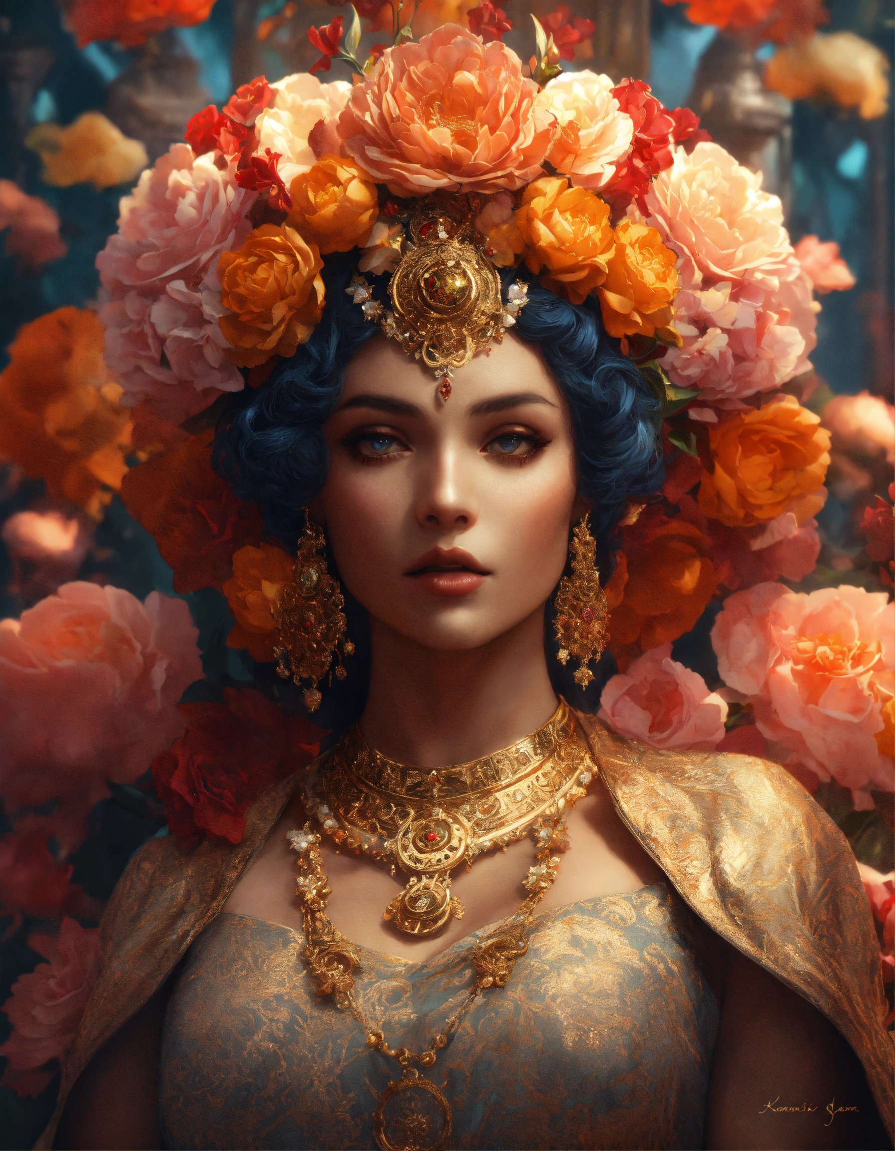 Lexica Indian Queen Of The Underworld Surrounded By Flowers By Karol