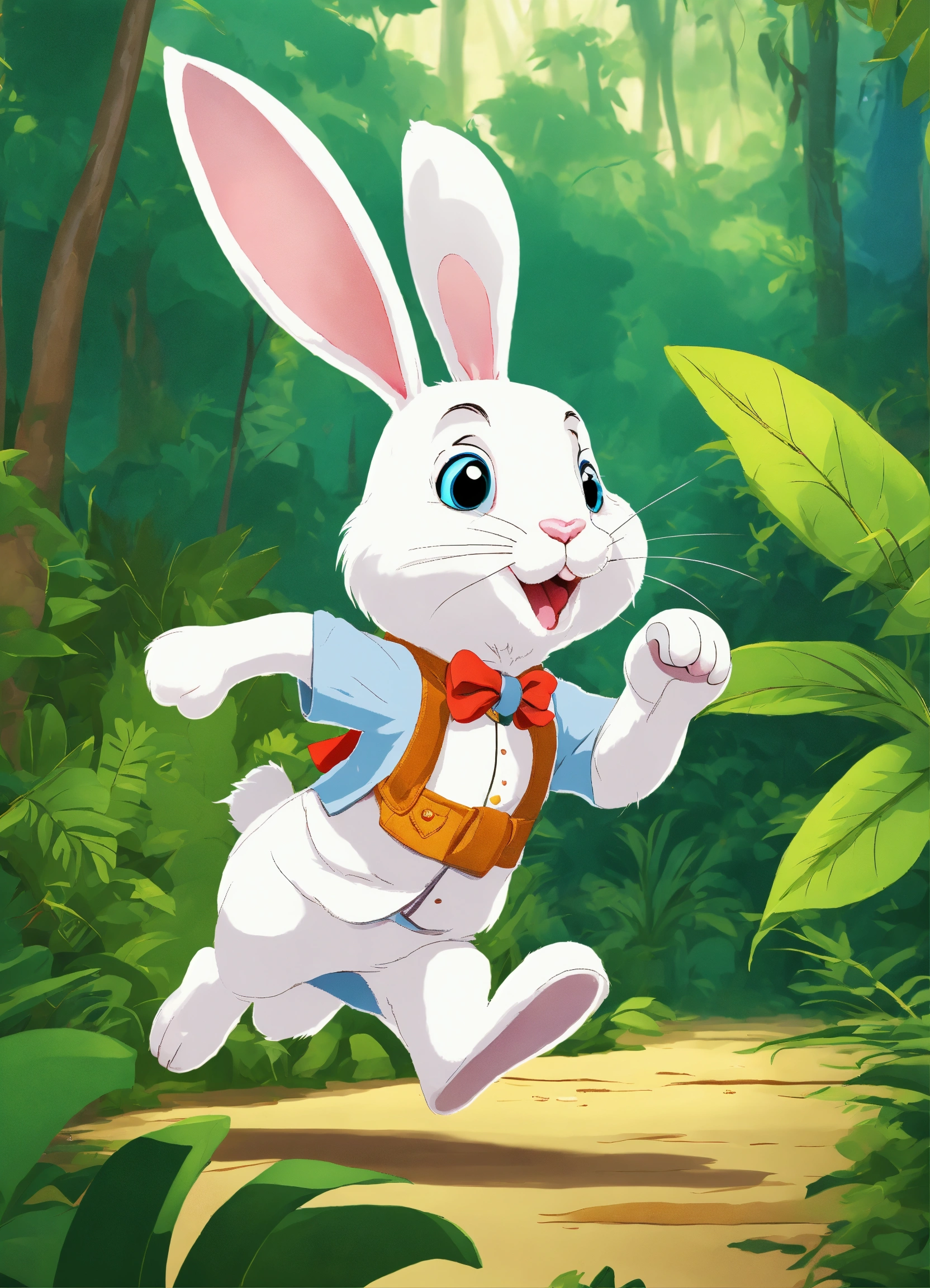 Lexica Let Cartoon White Rabbit Running On Two Legs In Jungle