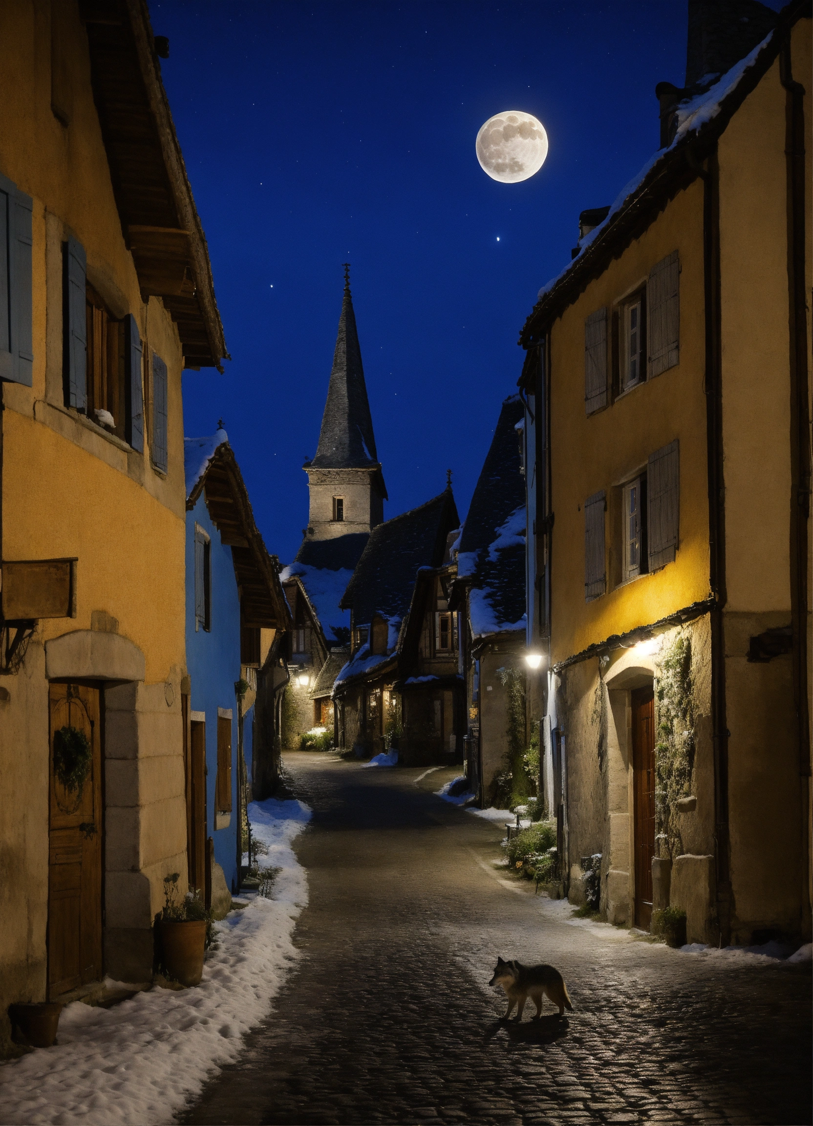 Lexica Par Une Nuit De Pleine Lune Bleue Dans Une Rue D Un Petit