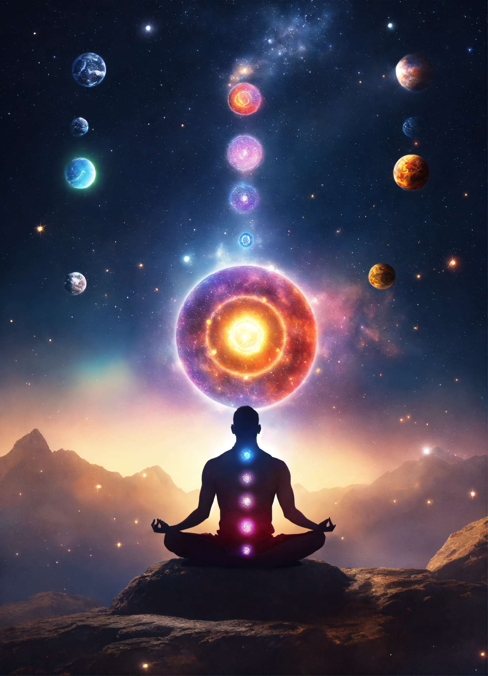 Lexica Man Meditating Universe In The Background Chakras Showing