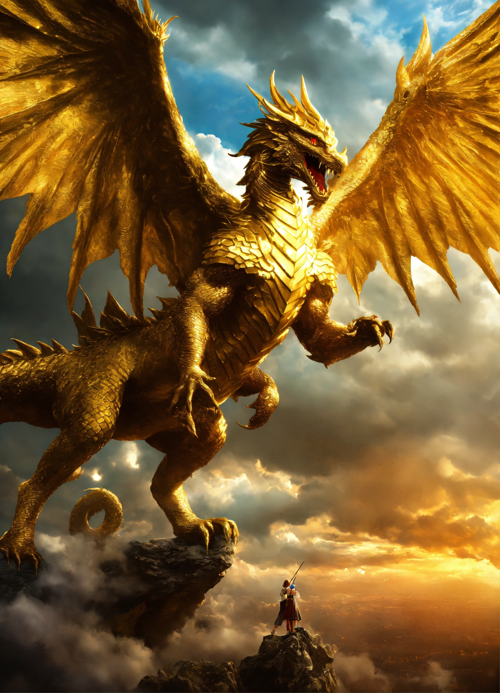 Lexica A Mighty Strong Golden Angel Fighting A Monstrous Dragon In