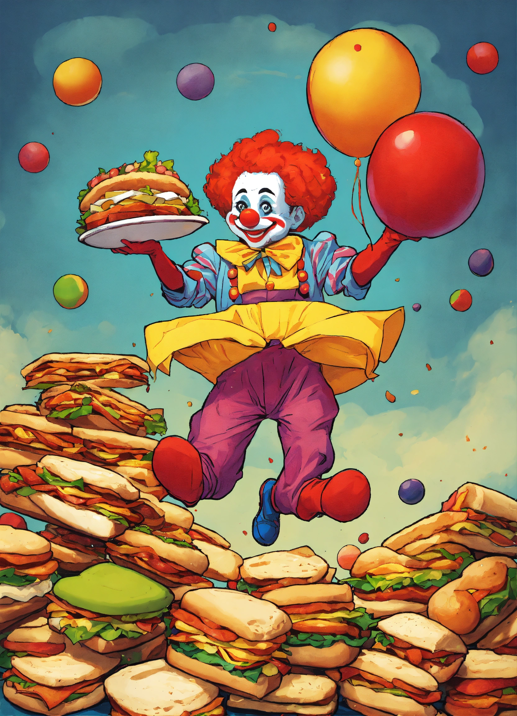 Lexica A Logo A Clown Juggling With Sandwiches Future Comic Art