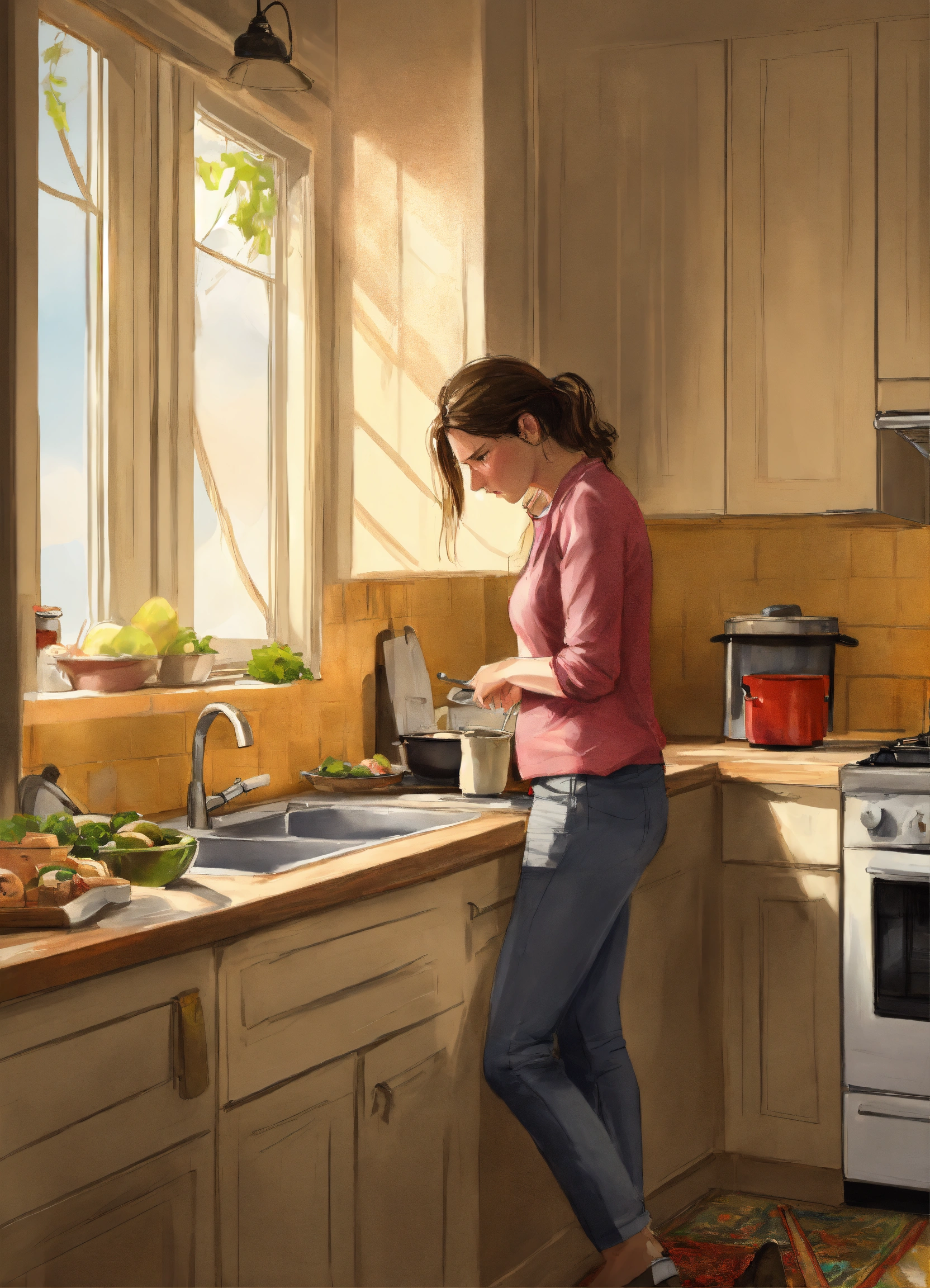 Lexica Realistic Sketch Of A Frustrated Mum Alone In The Kitchen