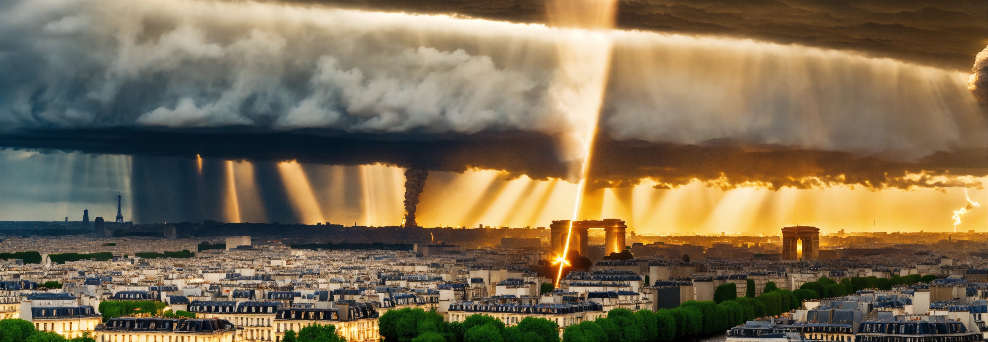 Lexica Arc De Triomphe Photo Realist Nuclear Explosion With Rays Of