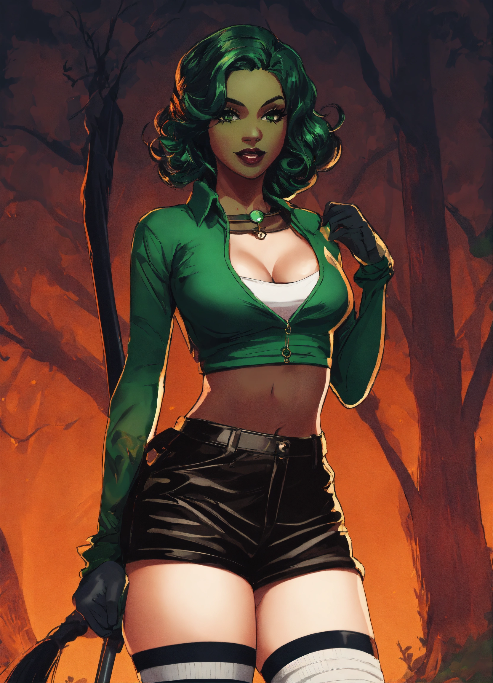 Lexica Pin Up Poster Of A Witch With Dark Green Skin Wearing A Modern