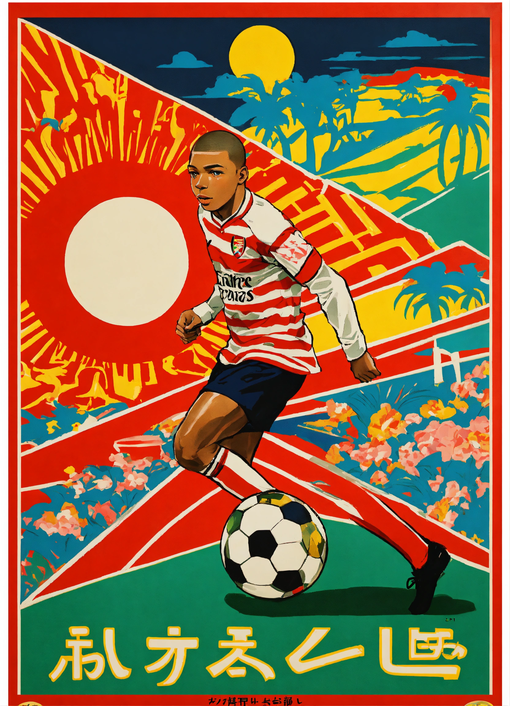 Lexica Japanese Vintage Poster Kylian Mbappe Chevron Sun Merging