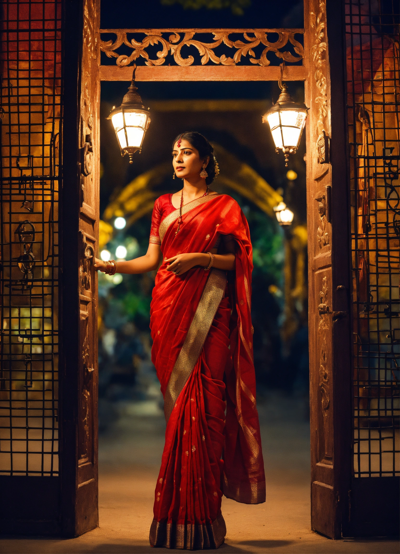 Lexica The Woman Dressed In A Red Cotton Silk Saree Who Was Looking