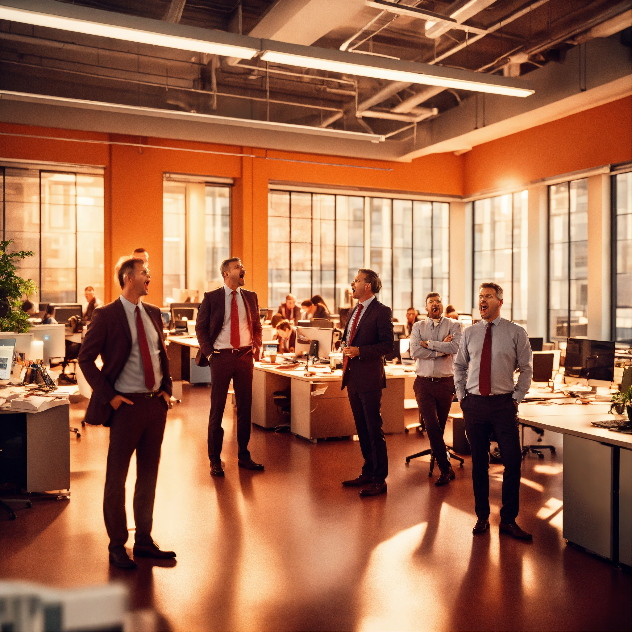 Lexica Tilt Shifted Photo Of Team In Modern Office Open Ceiling