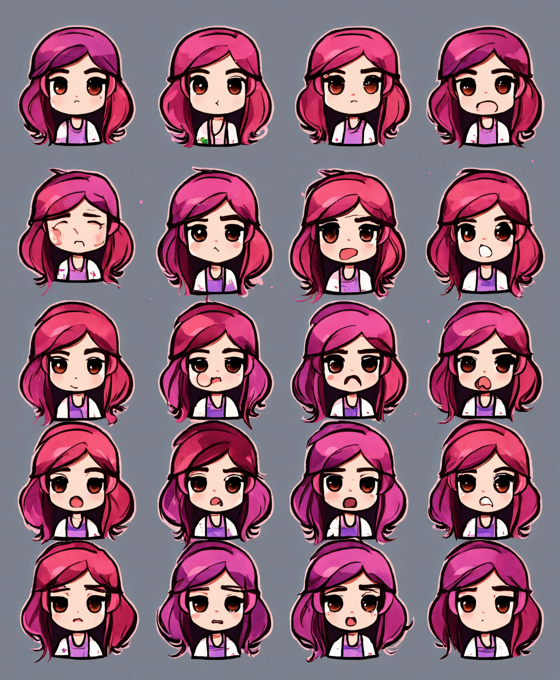 Lexica A Set Of Twitch Emotes Chibi Girl Pink Brown Ombre Hair In Different Emotions