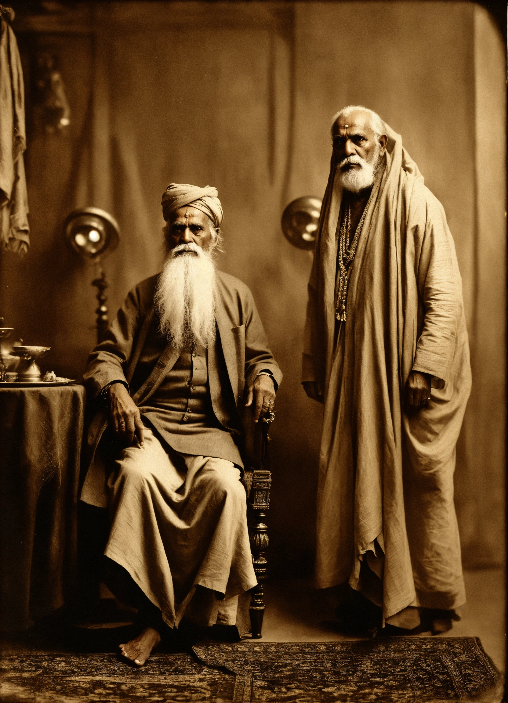 Lexica Old Man Wearing Hindu Fakir With A Turbant Standing Next To