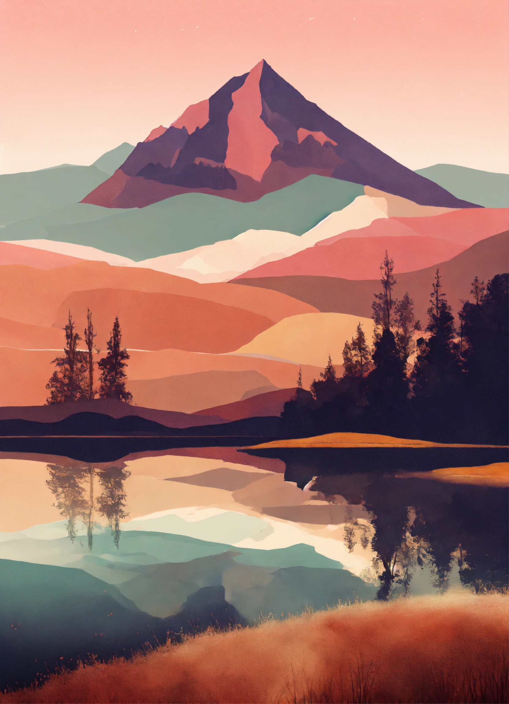 Lexica Boho Art Minimalist Landscape Mountains