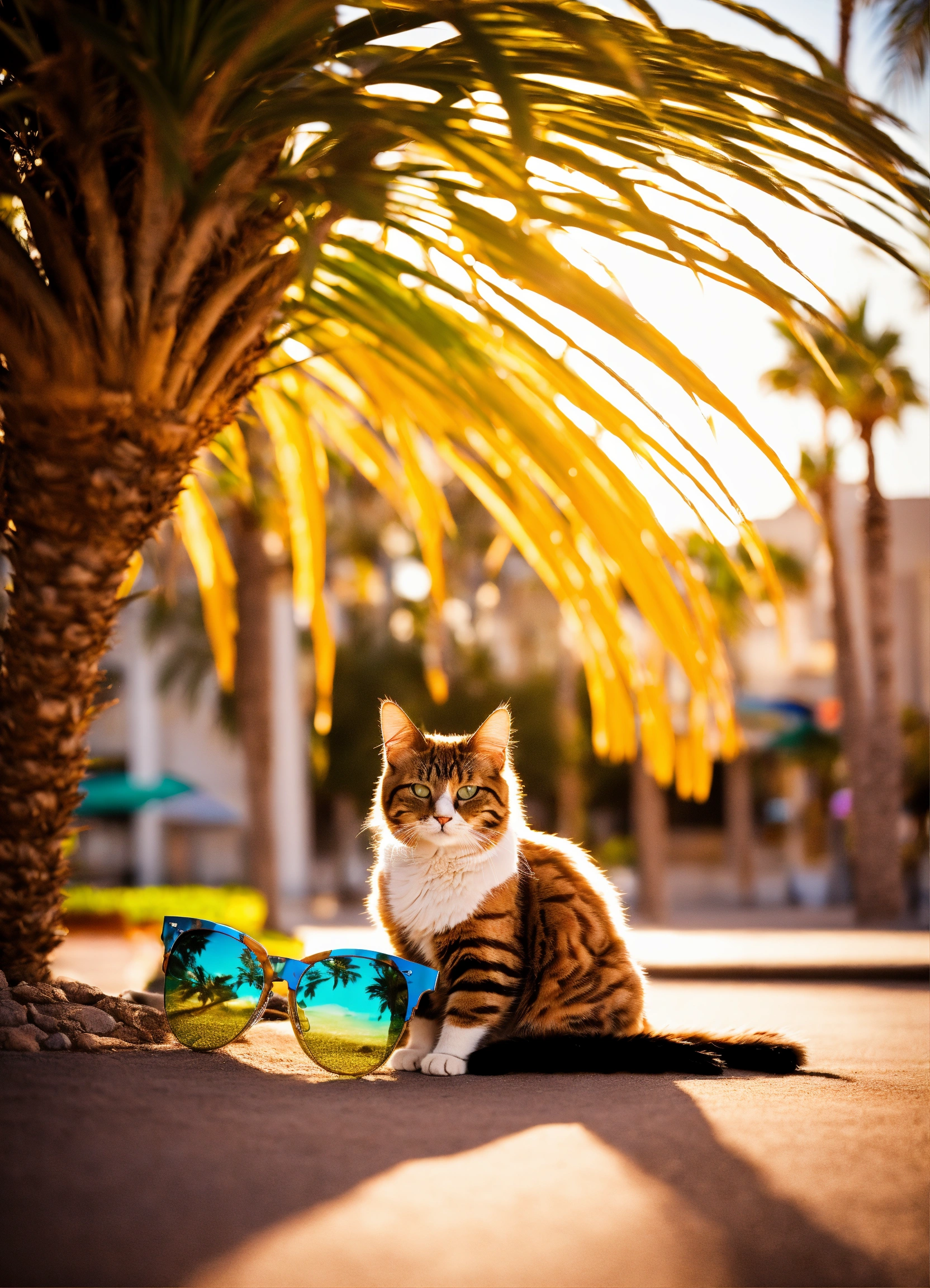 Lexica A Photo Of A Cat Sitting Under A Palmtree In Las Vegas With