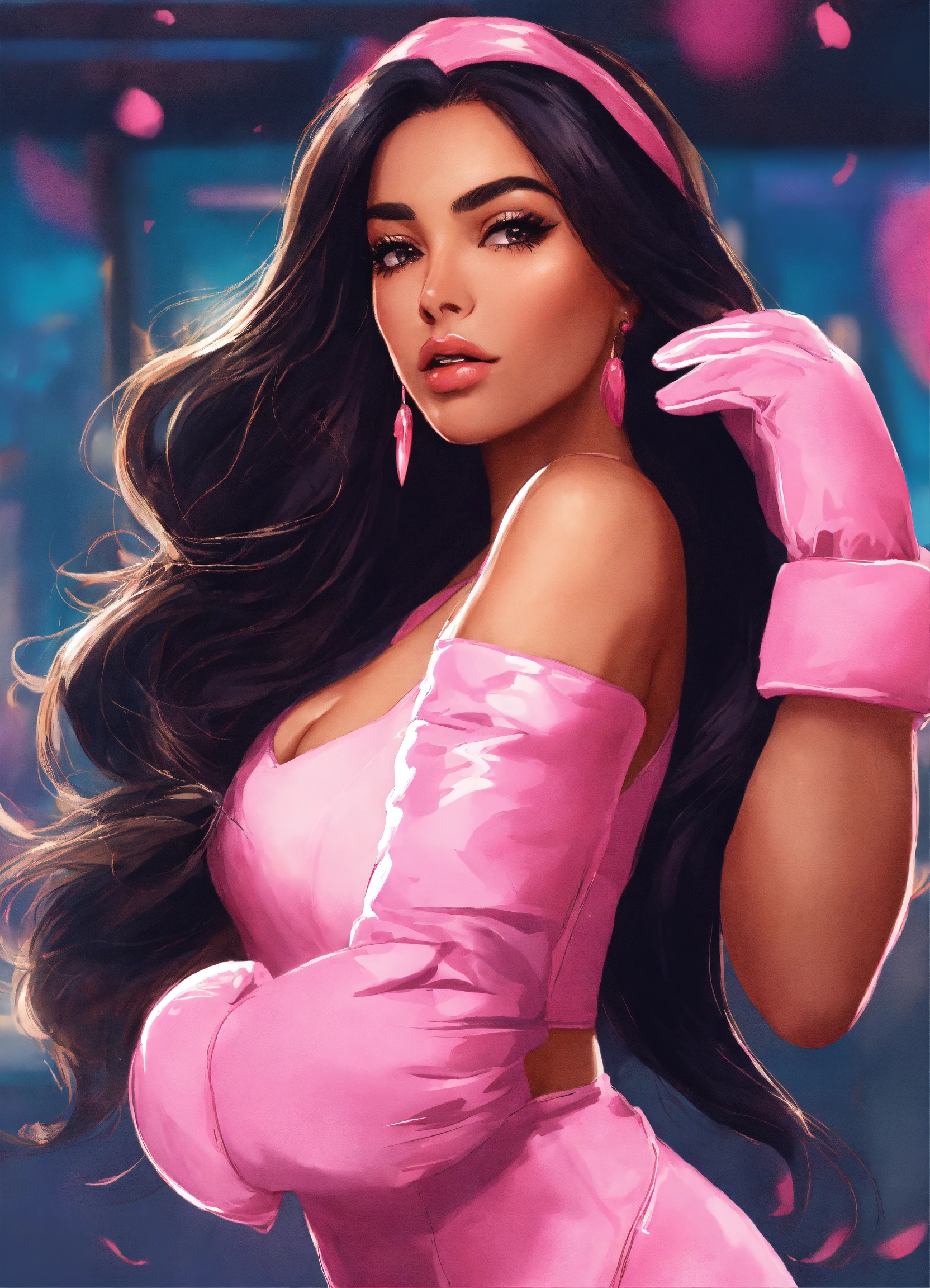 Lexica Latina Women With Long Hair Wearing Pink Gloves Cartoon Style