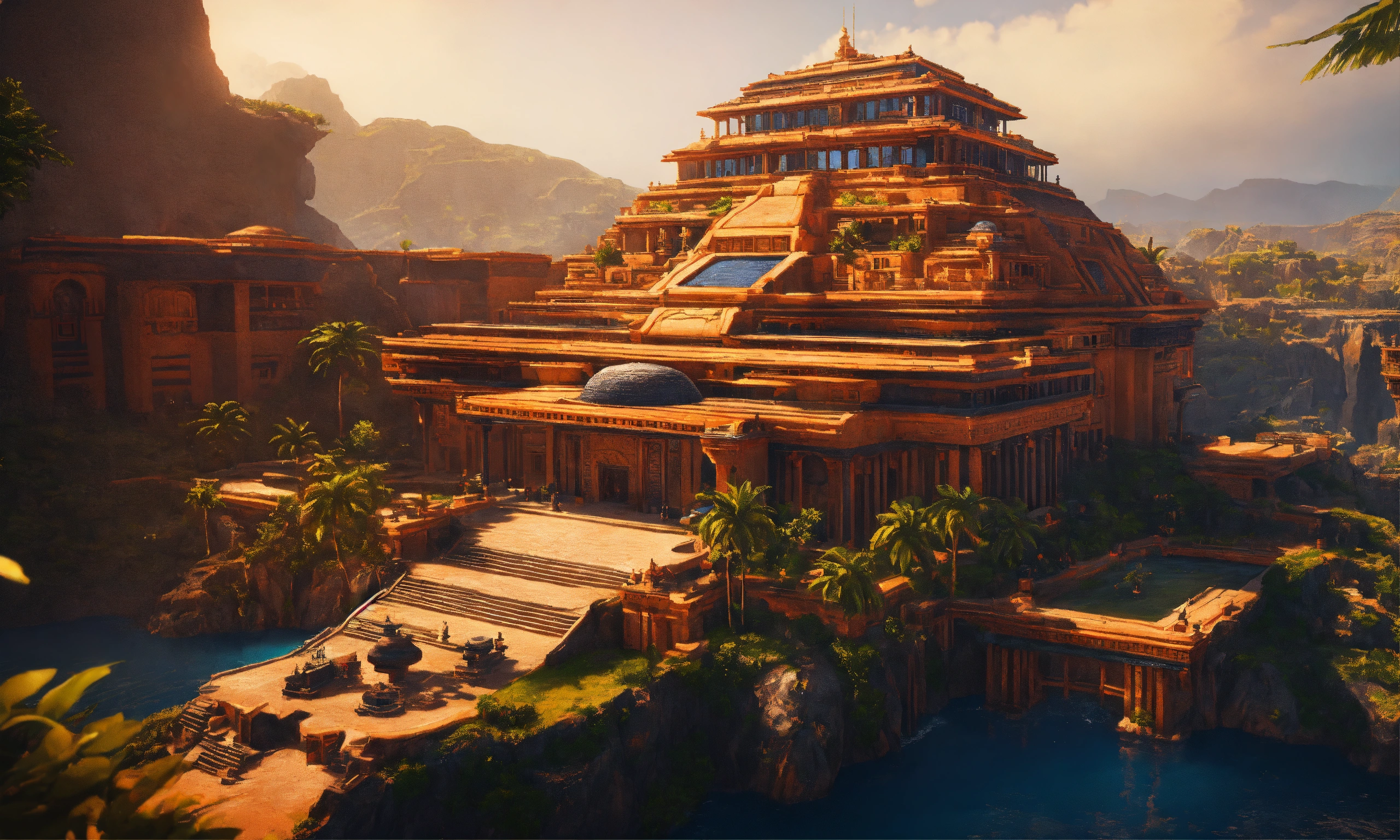 Lexica Full Image Of A Massive Orange Aztec Sci Fi Palace With A Navy