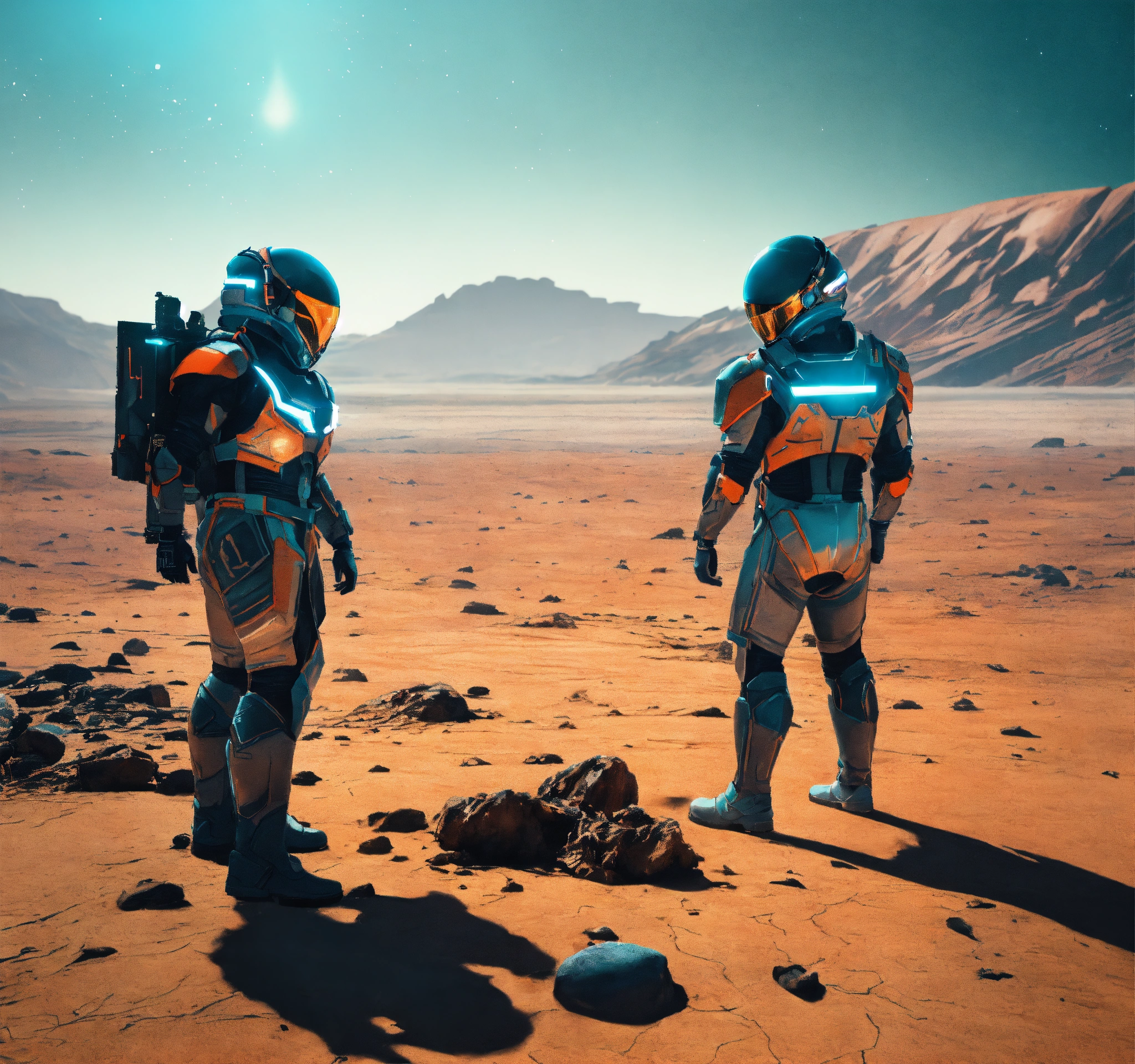 Lexica 2 Fighters Are Wearing A Futuristic Space Suit On A Desolate