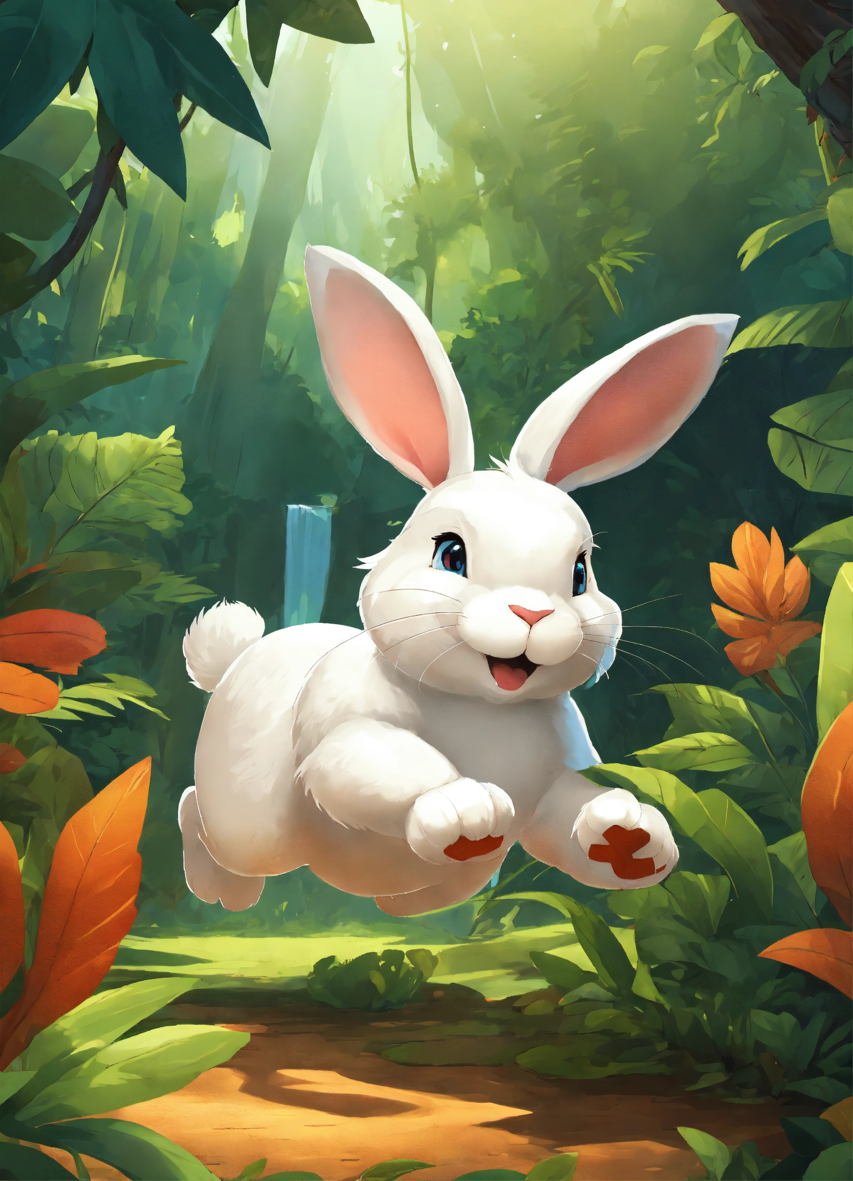 Lexica Let Cartoon Big White Bunny Run On Two Legs In Jungle Side