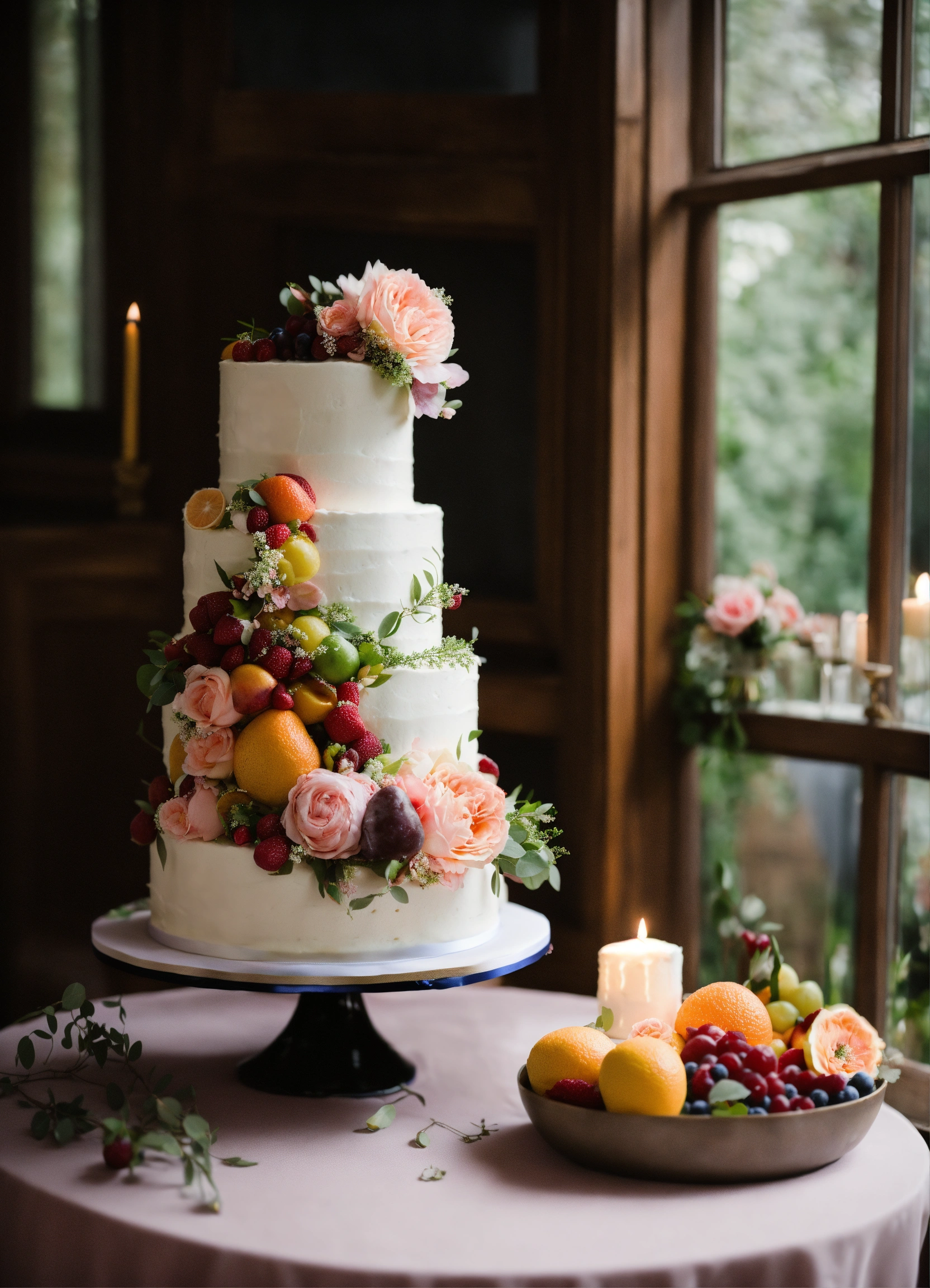 Lexica Romantic And Modern Wedding Cake With Ribbons Fruits And Flowers