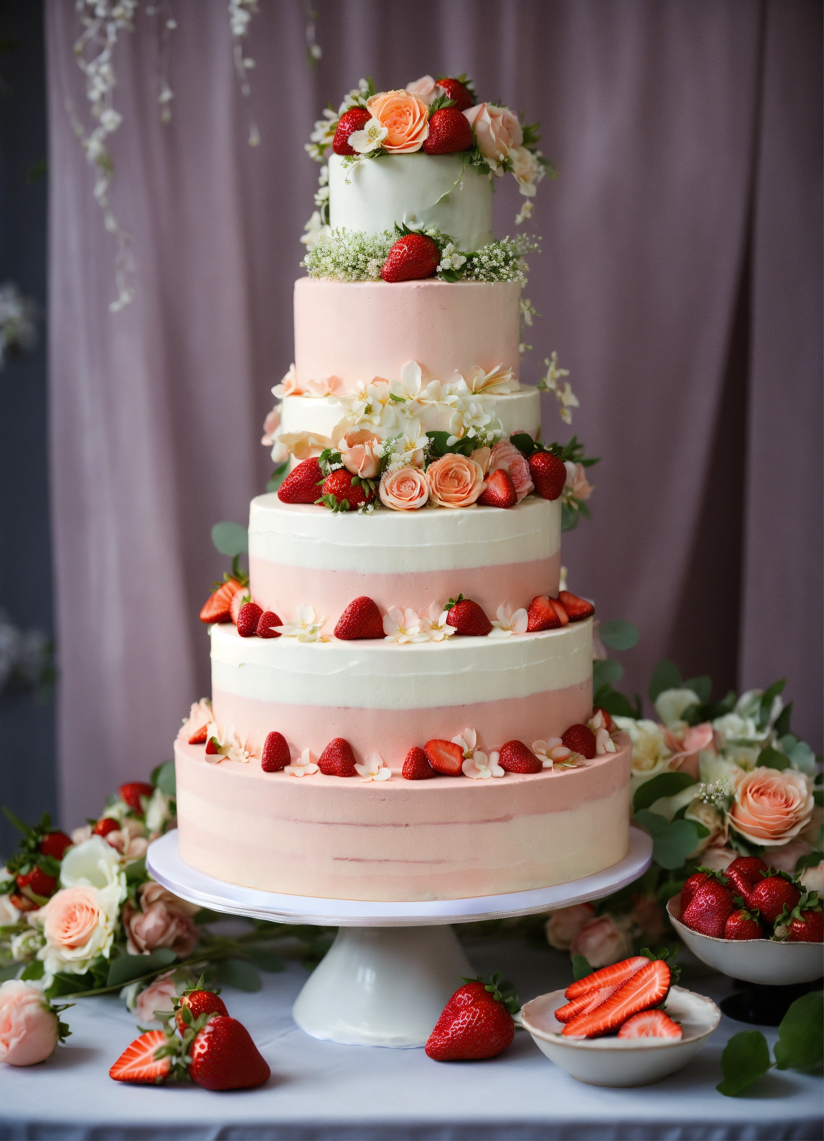 Lexica Romantic And Modern Wedding Cake With Ribbons Strawberry S