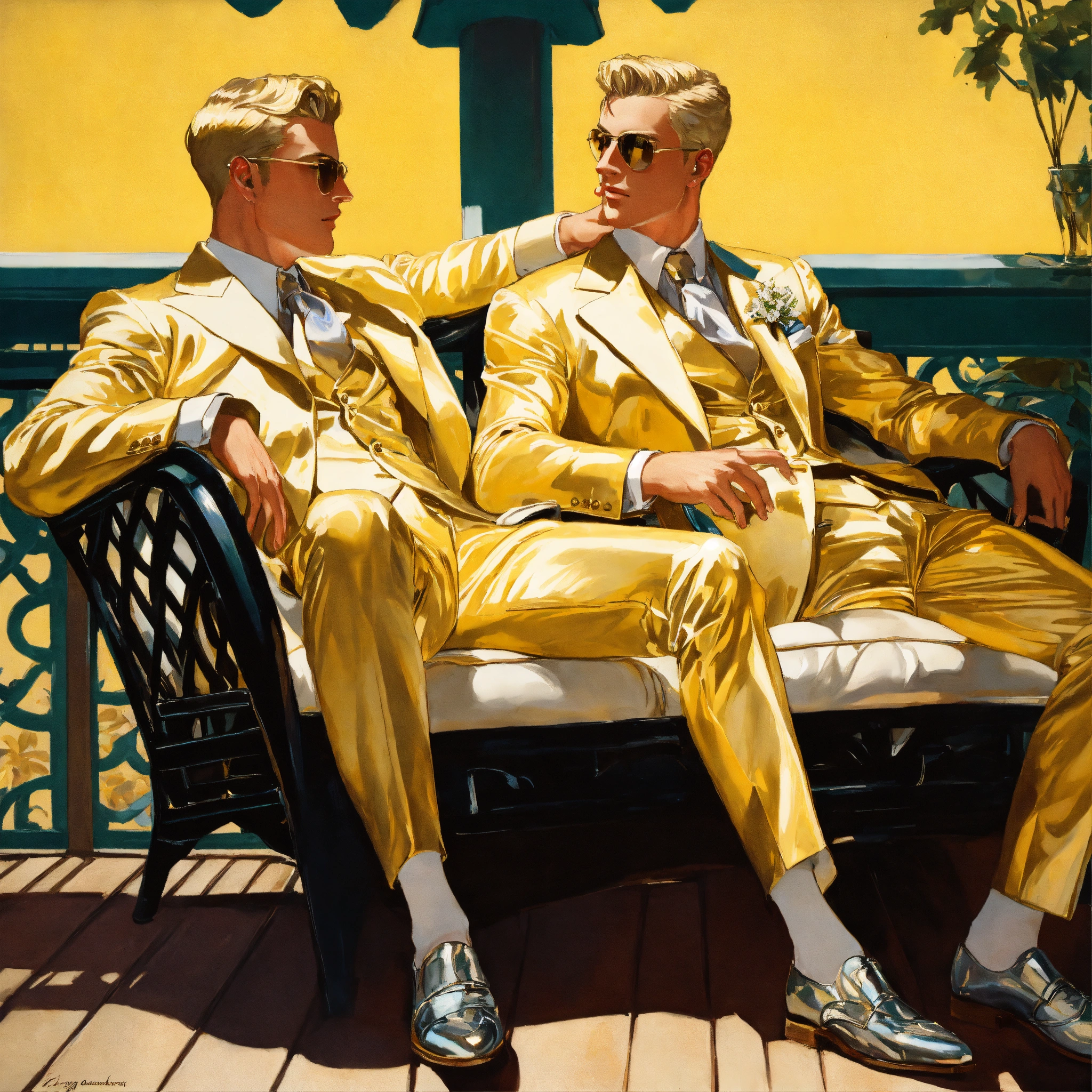 Lexica Two Blonde Male Gentlemen In Golden And Silver Suit Club Tie