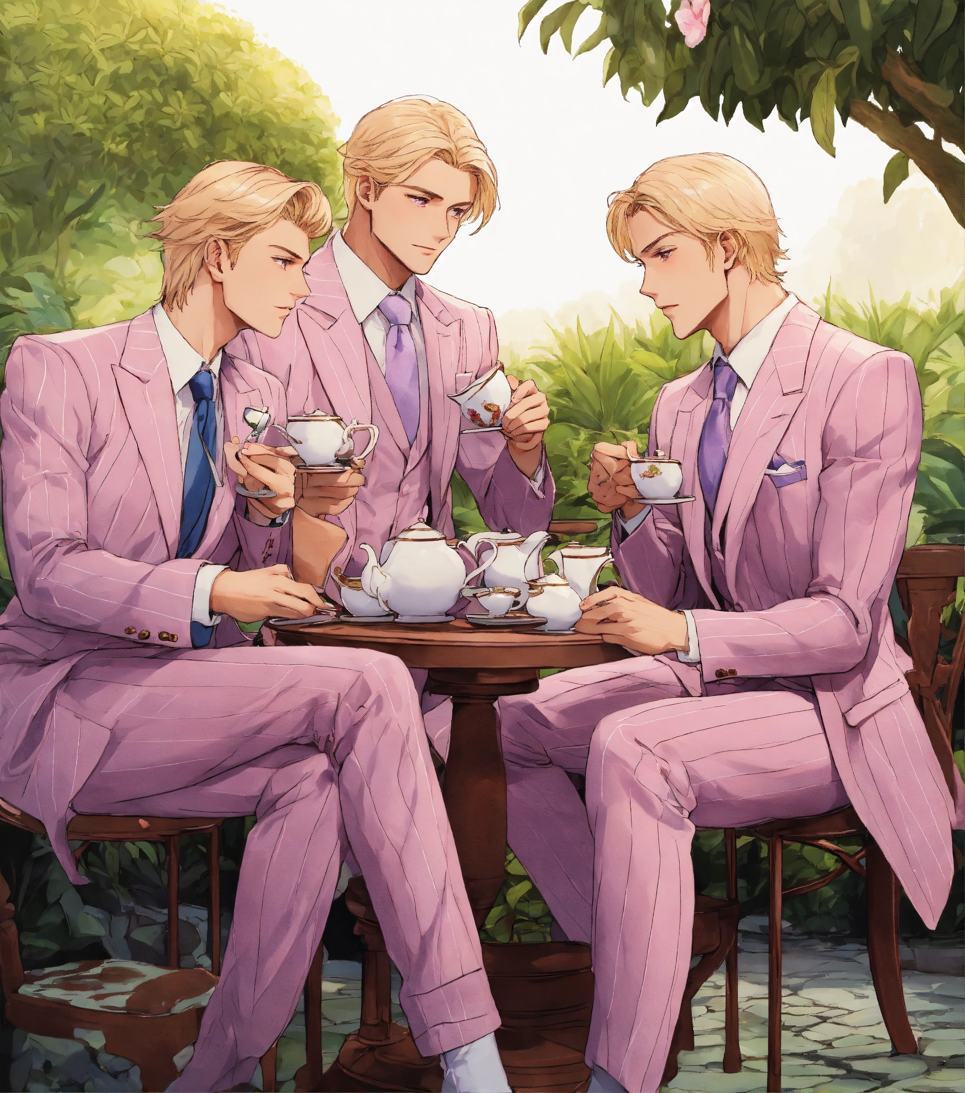 Lexica Three Blonde Male Businessmen In Pale Purple And Light Pink