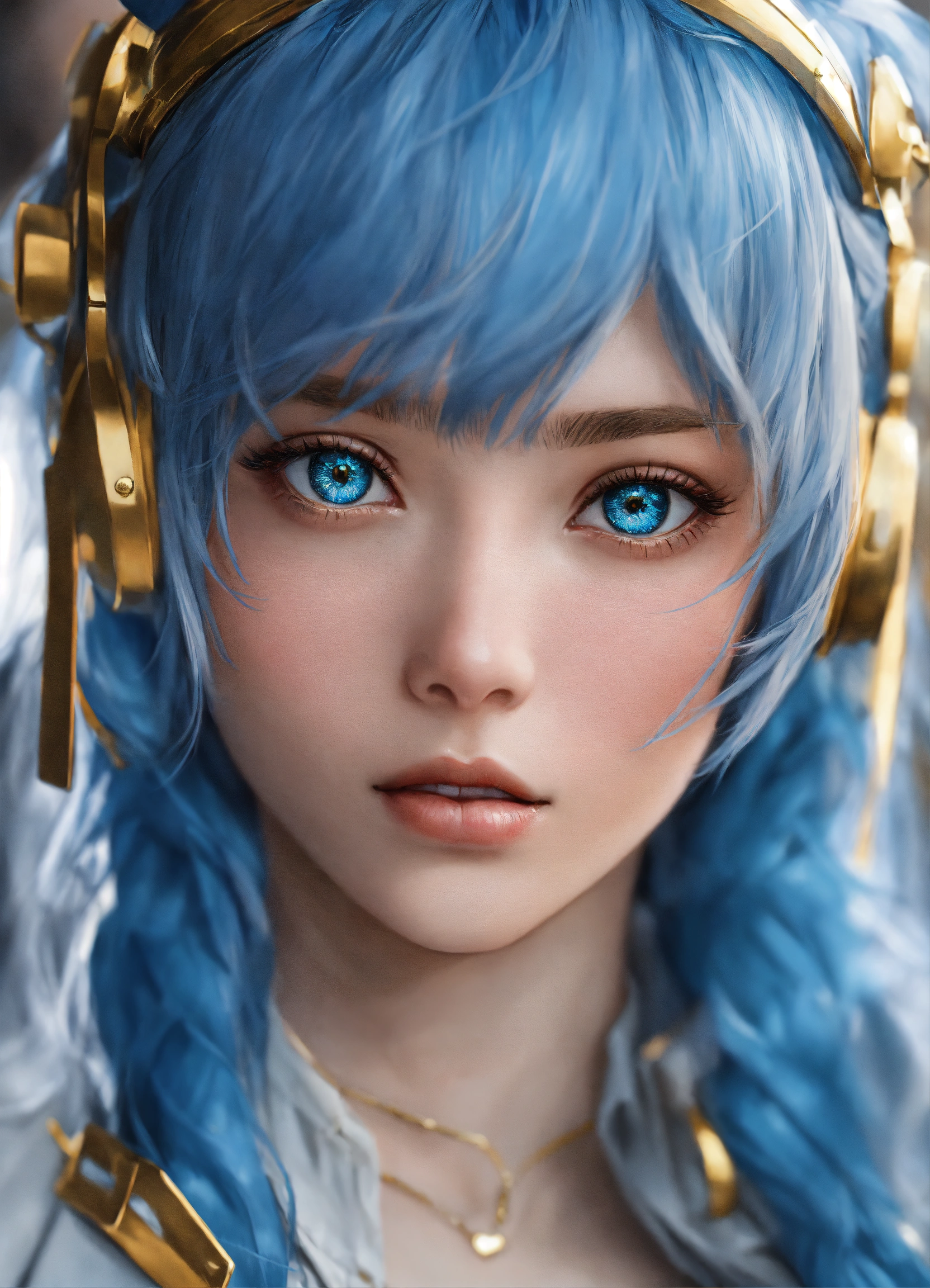 Lexica Portrait Of An Anime Character Hyper Realistic Blue Hair Gold Eyes