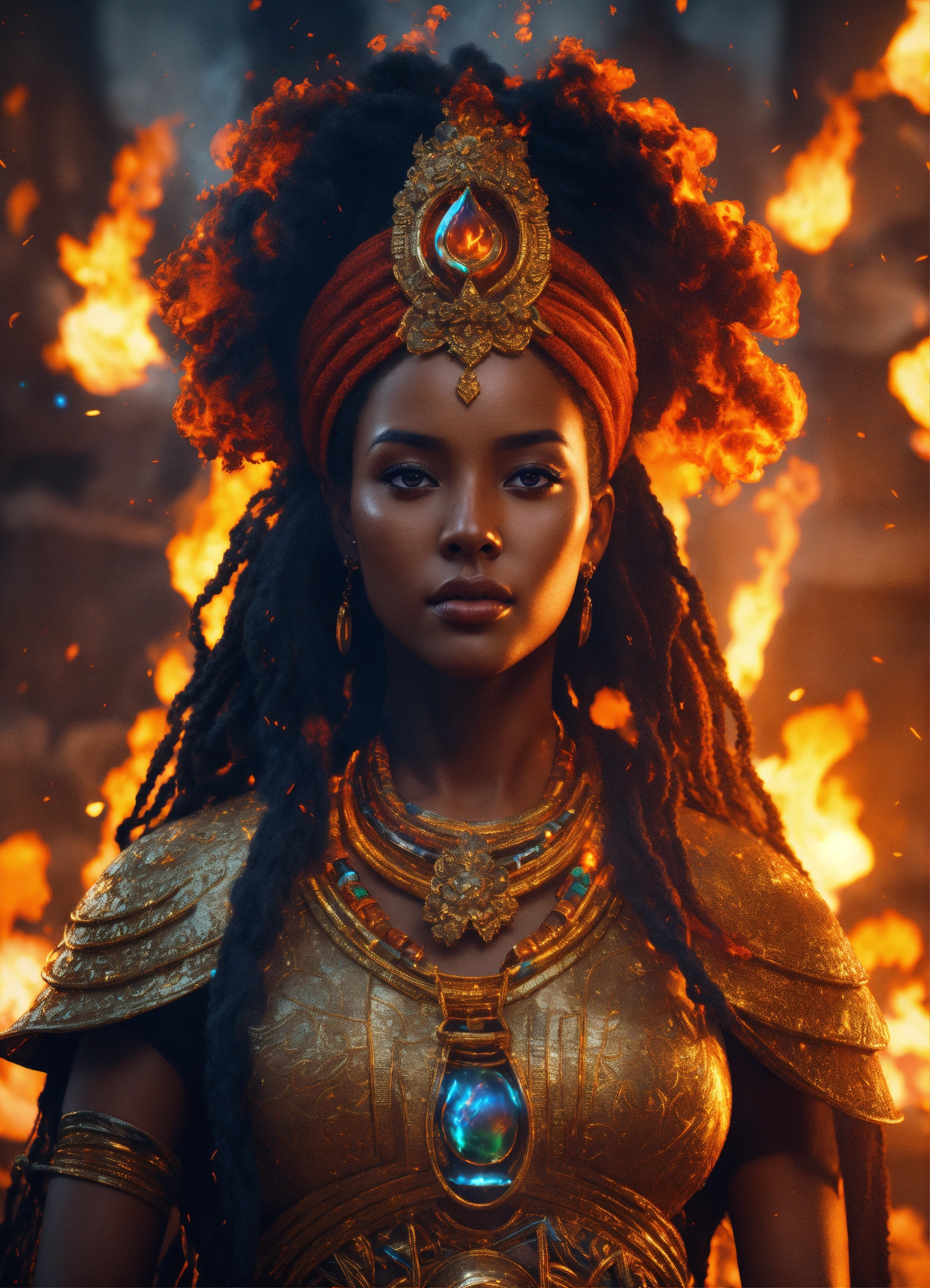 Lexica Legendary Ethiopian Fire Goddess Huge Flaming Hair Smoke