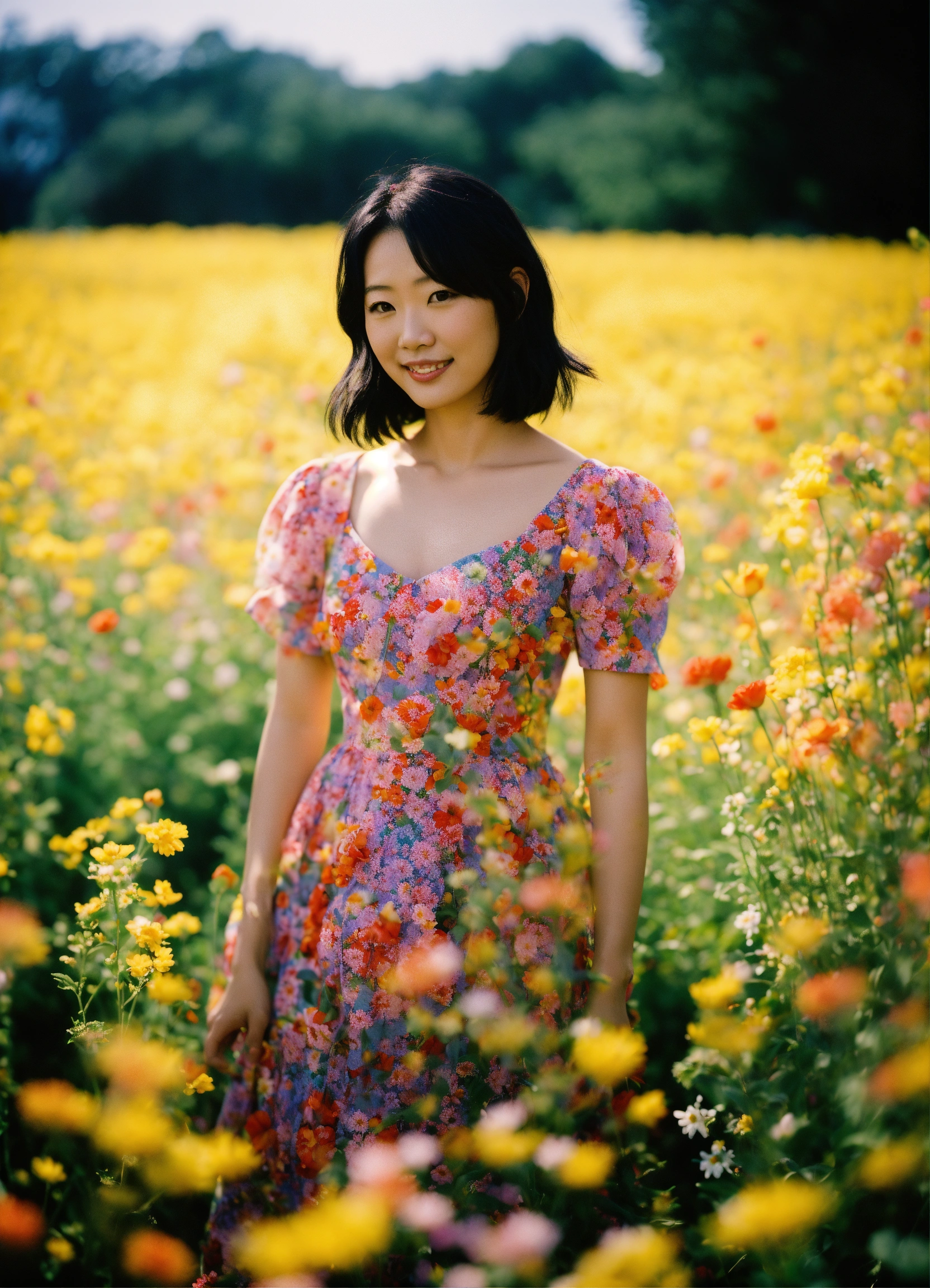 Lexica Happy Misato Katsuragi Standing In A Beautiful Field Of