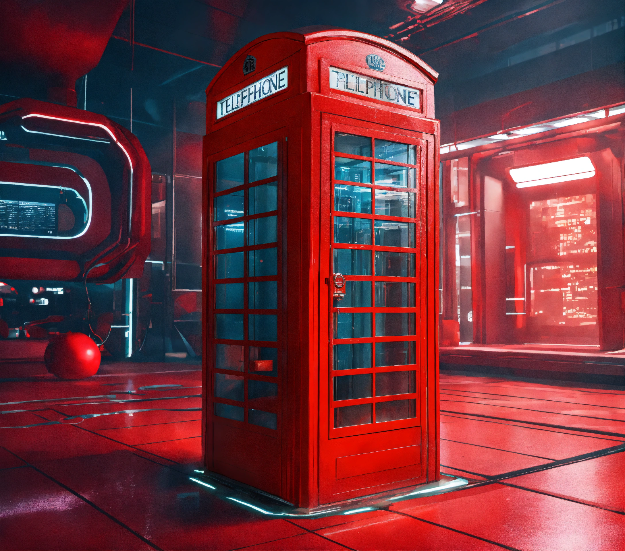 Lexica An Old Fashioned Red Phone Booth On A Futuristic Environment