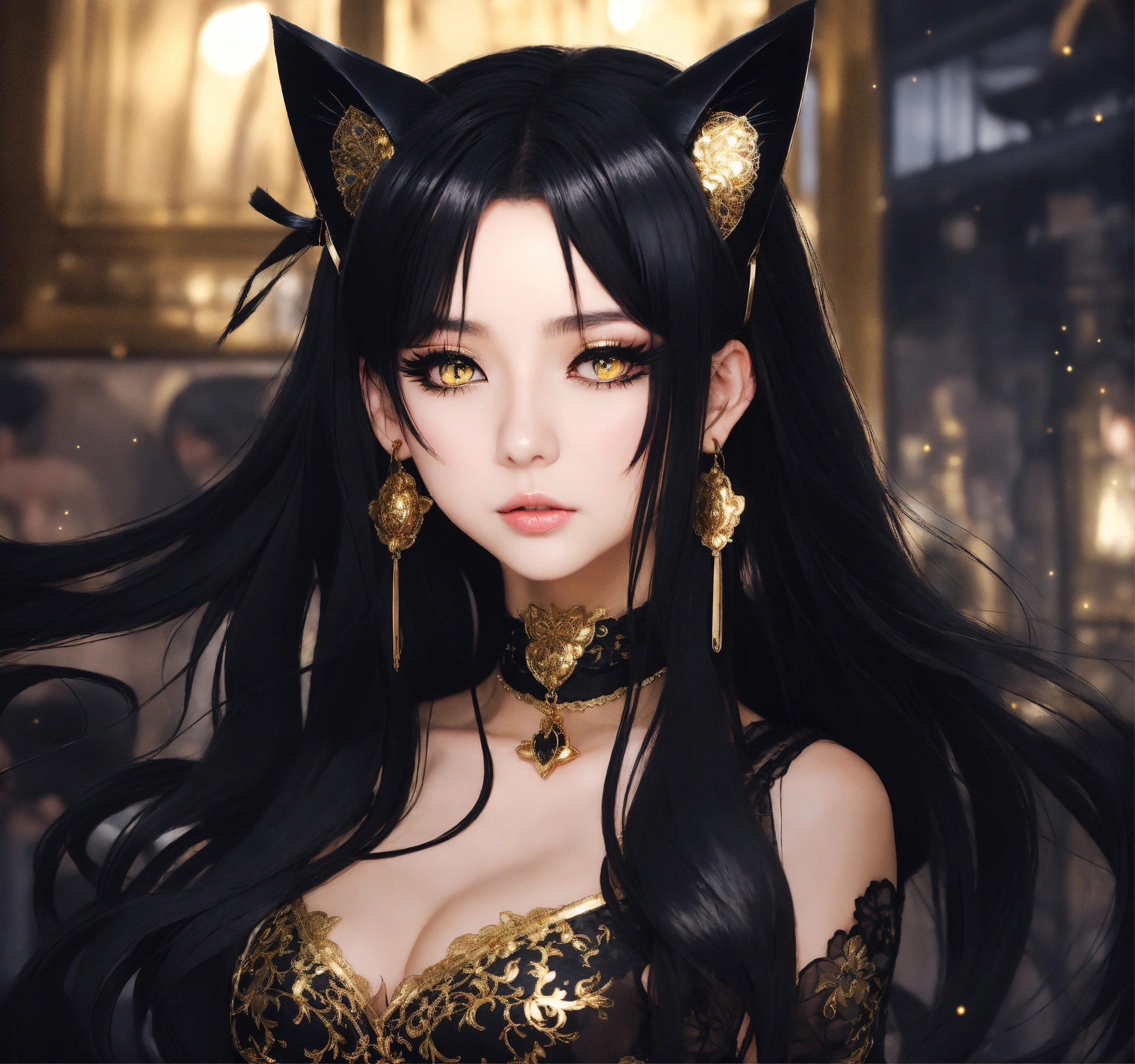 Lexica Beautiful Woman With Black Only Cat Ears Long Black Hair