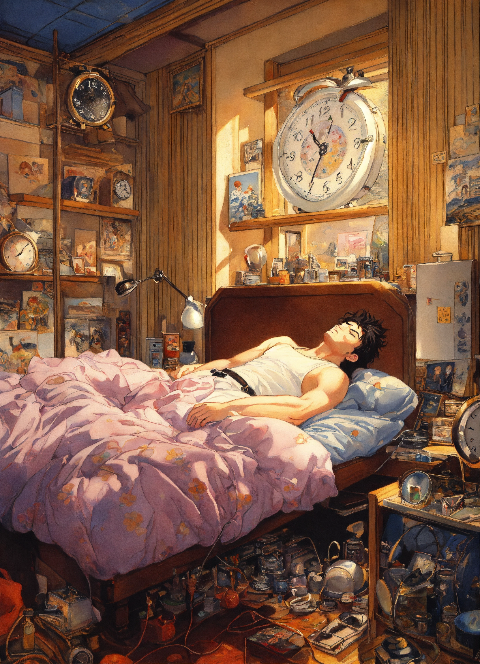 Lexica A Man Is Woken Up By The Alarm Clock A Detailed Painting By