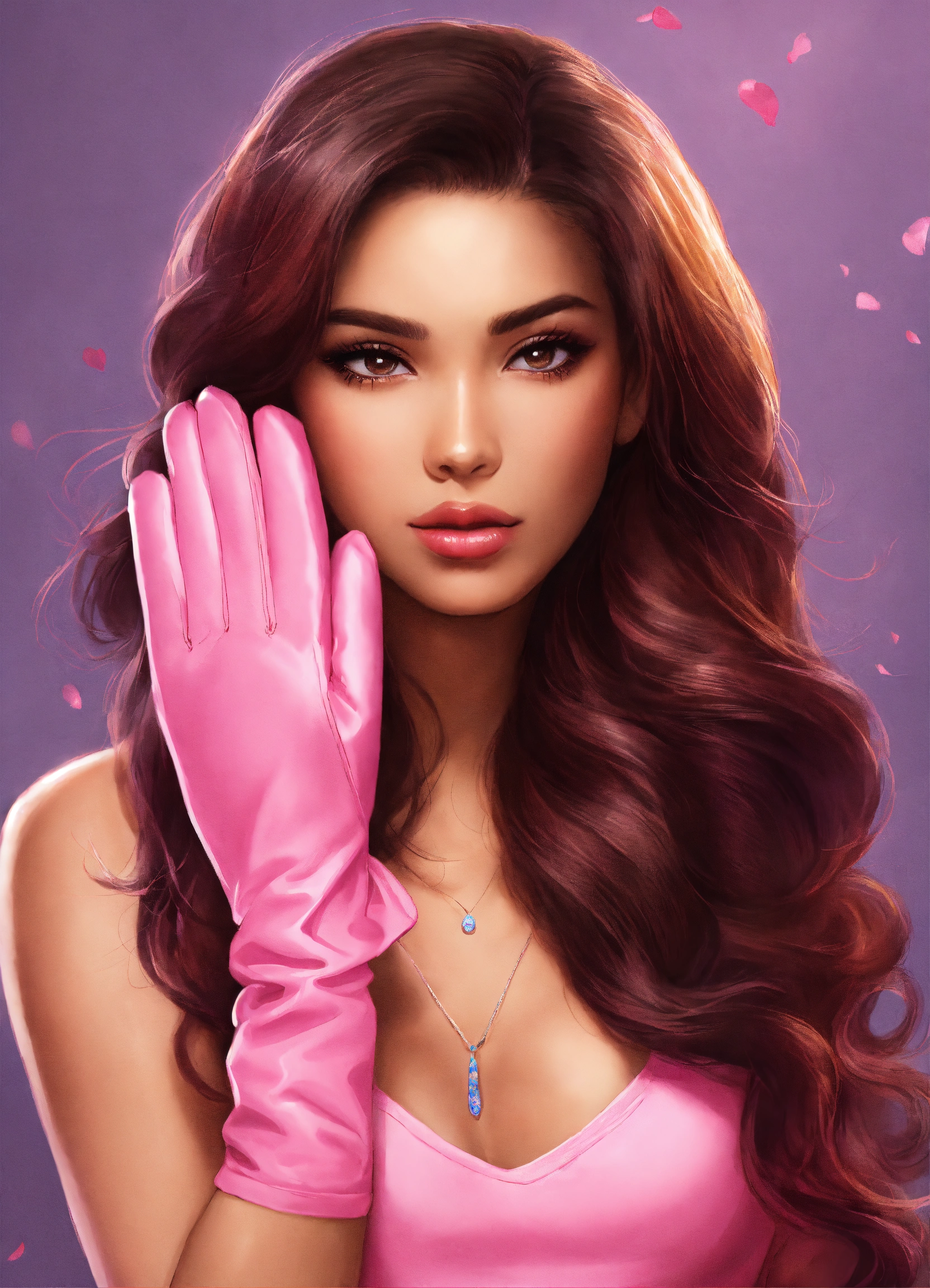 Lexica Latina Women With Long Hair Wearing Pink Gloves Cartoon Style