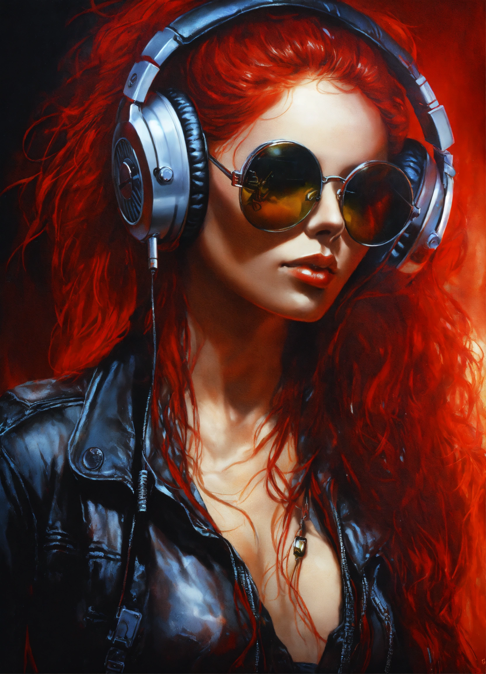 Lexica Red Hair Woman With Big Sunglasses And Big Headphones Luis