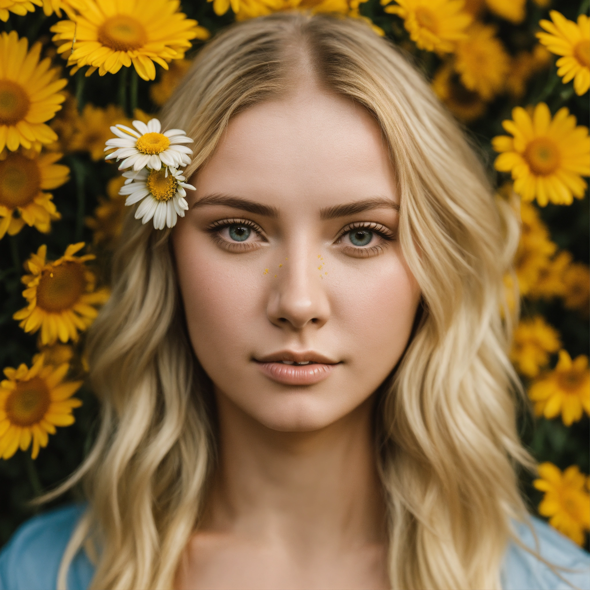 Lexica A Blonde Girl With A Crooked Nose Ad Gold Stripes In Her Hair