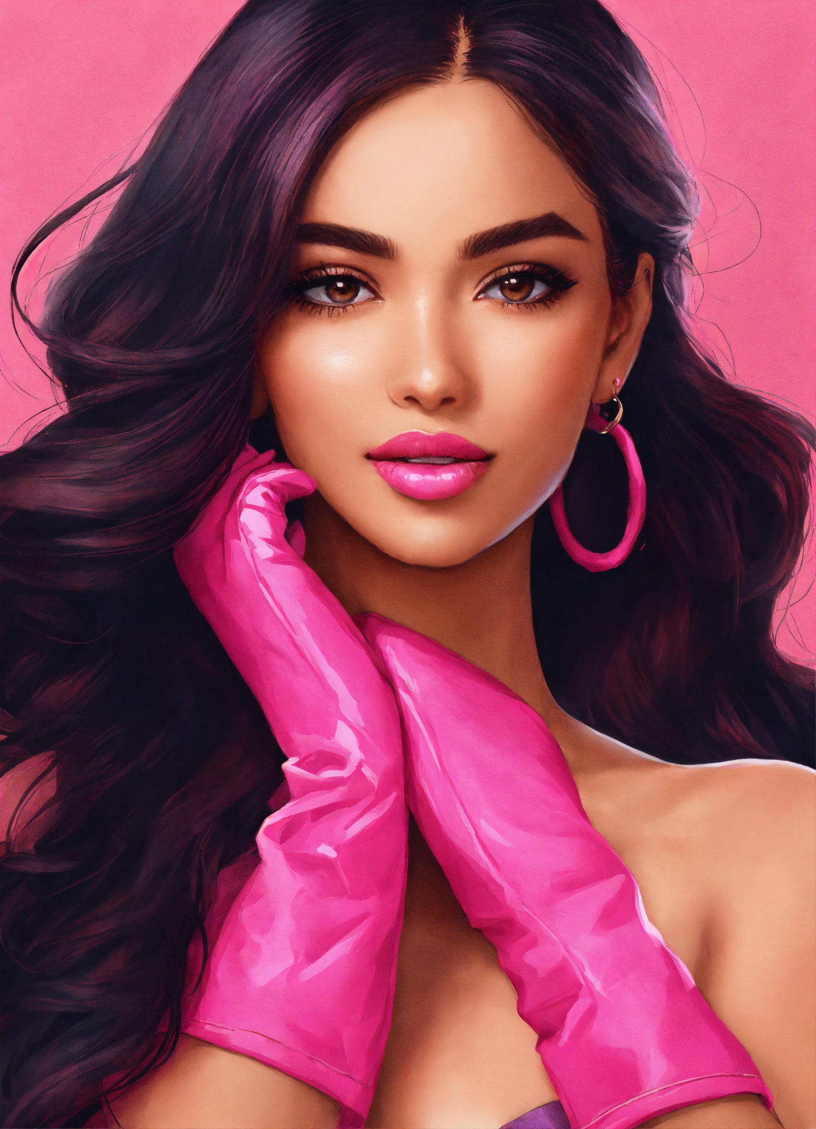 Lexica Latina Women With Long Hair Wearing Pink Gloves Cartoon Style
