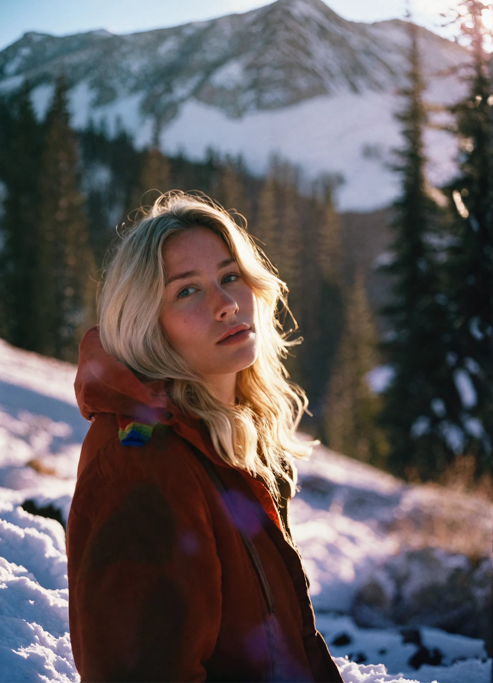 Lexica Beautiful Blonde Woman Standing In The Snowy Mountains