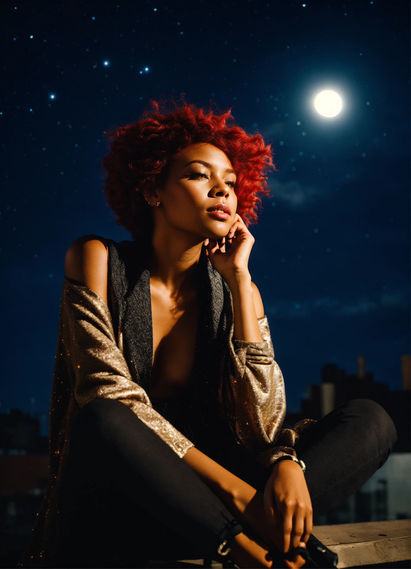 Lexica Black Woman With Red Hair In Grunge Attire Sitting On A