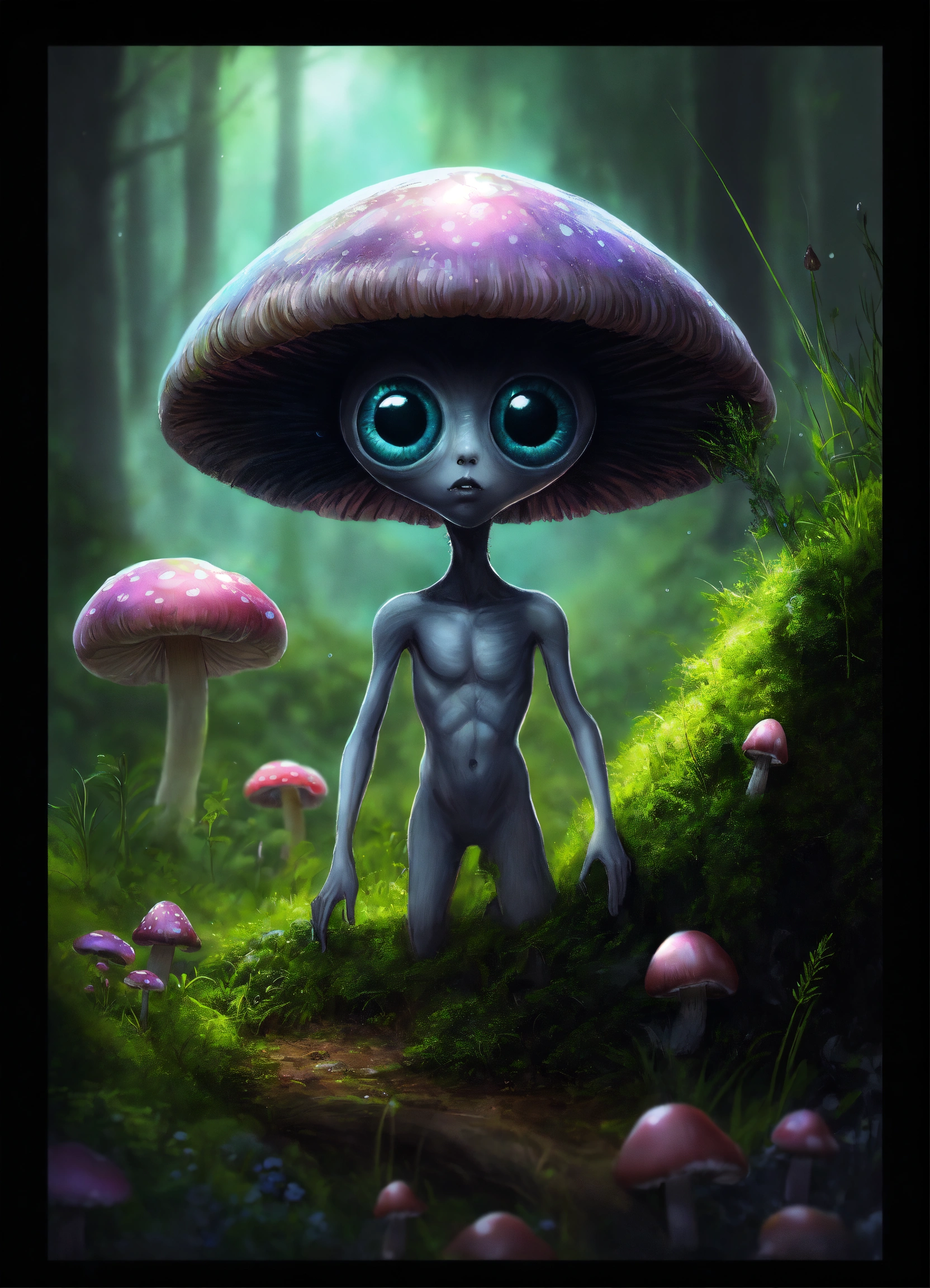 Lexica A Grey Alien Big Eyes Blacks Like A Globin Mushrooms