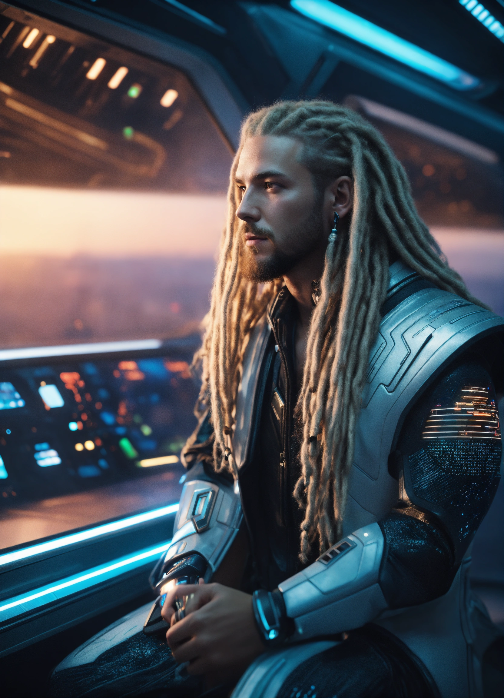 Lexica Scruffy White Guy With Long Blonde Dreadlocks In Futuristic