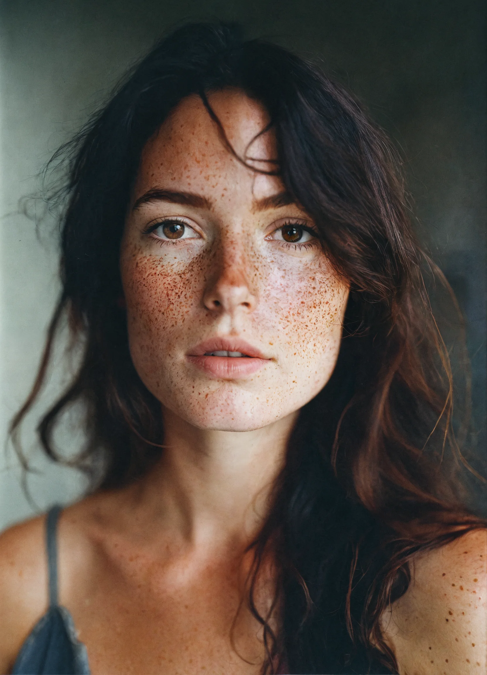 Lexica Stunning Brunette Woman With Freckles Portra 400 Film Photo